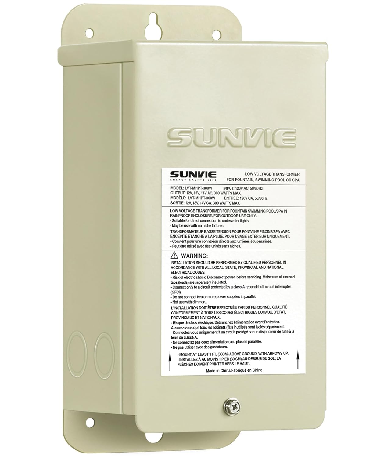 SUNVIE 300W Low Voltage Pool Light Transformer 120V AC to 12V/13V/14V AC Multi-Tap Outdoor Low Voltage Transformer Weatherproof for Swimming Pool Lighting, Spa, Underwater Lights & Landscape Lights