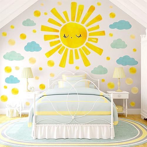 Miniatura 4 de Calcomanías de pared grandes con diseño de nubes de sol, diseño de lunares, para habitación de niños, dormitorio, guardería, sala de juegos,