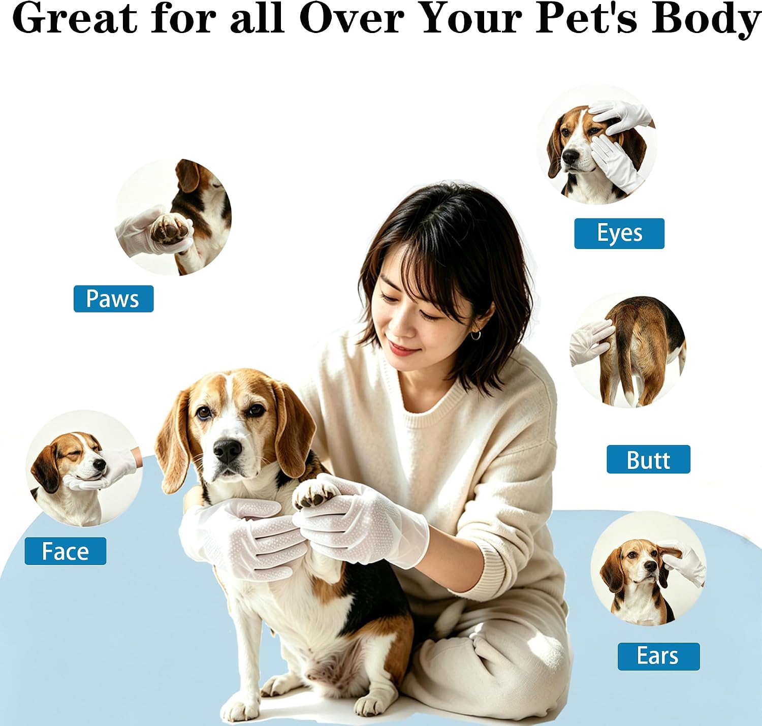 20 Pack Deodorizing Pet Cleaning Glove Wipes for Dogs and Cats,Cleaning Gloves with Coconut Oil for Paws, Face, Ears & Butt, Instant