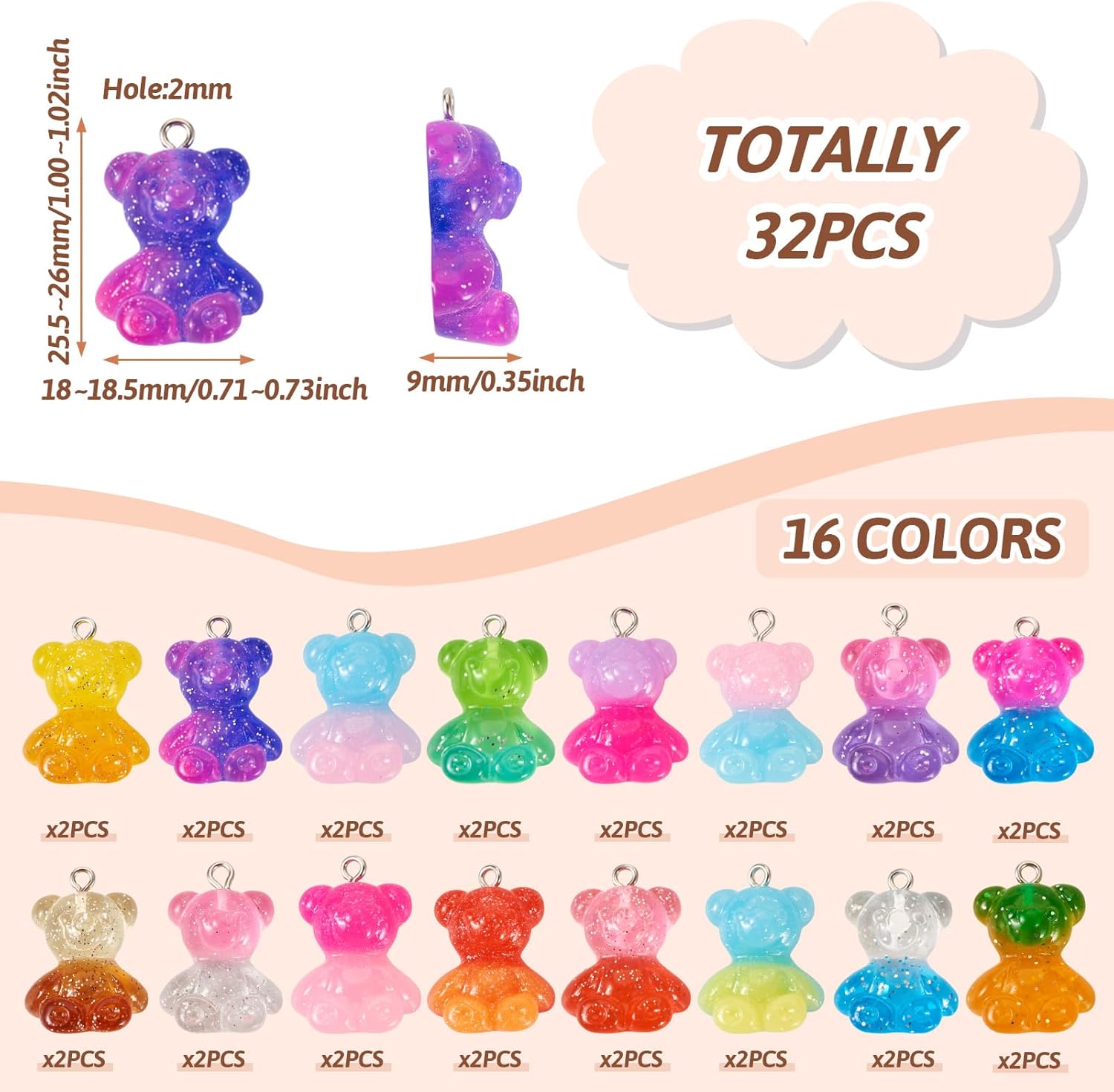 Craftdady Cute Charms Kits Resin Acrylic Bear Mushroom Flower Letter Star Pendants for Girly Crafts DIY Keychains Bracelets Jewelry Making Supplies - Image 2