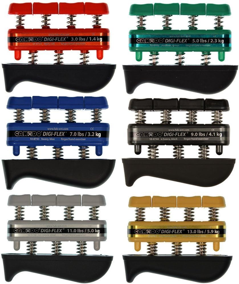 Digi-Flex Hand Exercisers Combo - Set of 6, 3 lb / 5 lb / 7 lb / 9 lb / 11 lb / 13 lb, Red/Green/Blue/Black/Silver/Gold