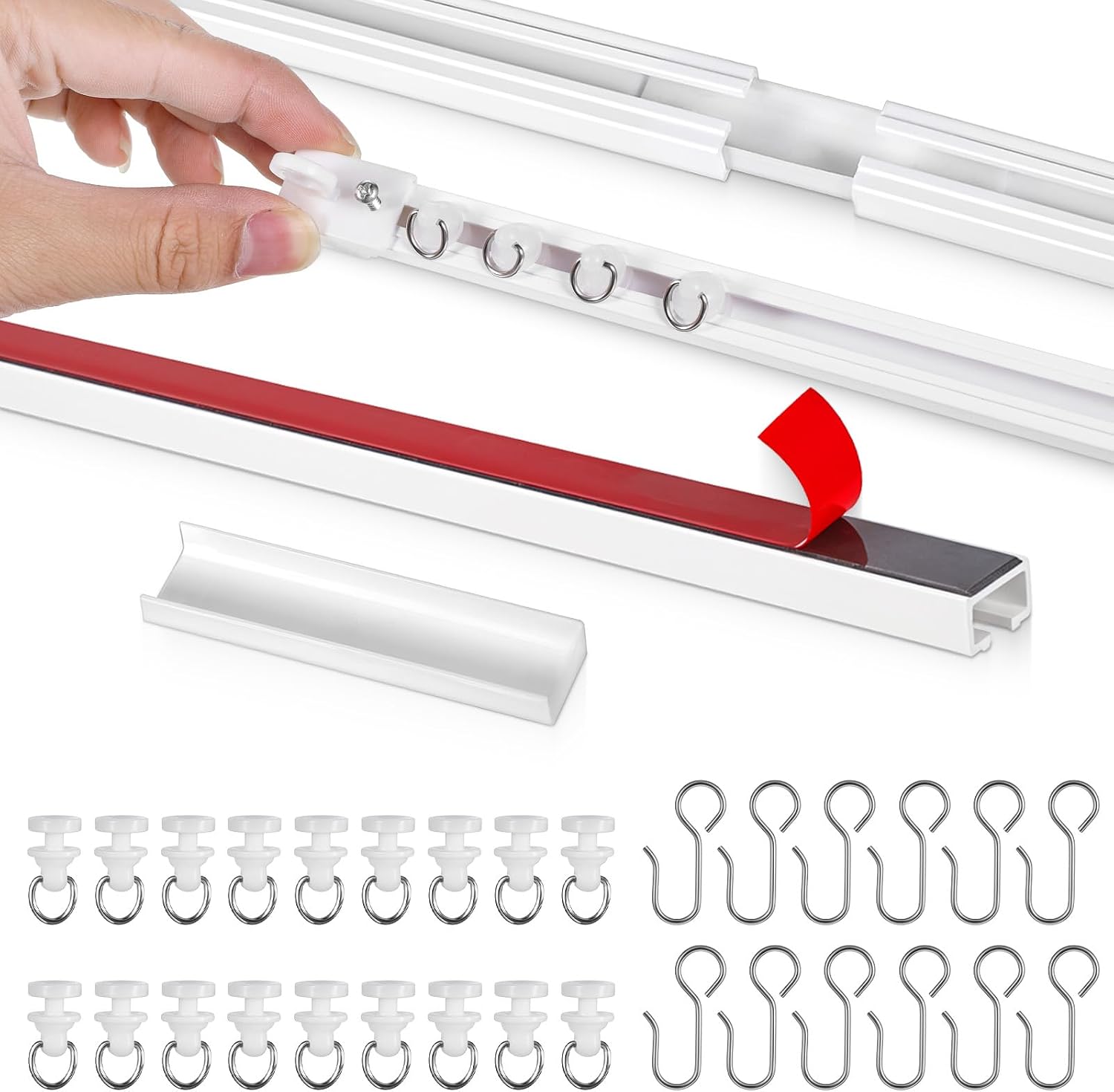 SHENLIU 128IN/11FT Self-Adhesive Ceiling Curtain Track Ceiling/Wall Mount | Track for Curtains, Adhesive Curtain Rod No Drill No Damage for Room Divider Windows Cabinet Closet Shower Curtains