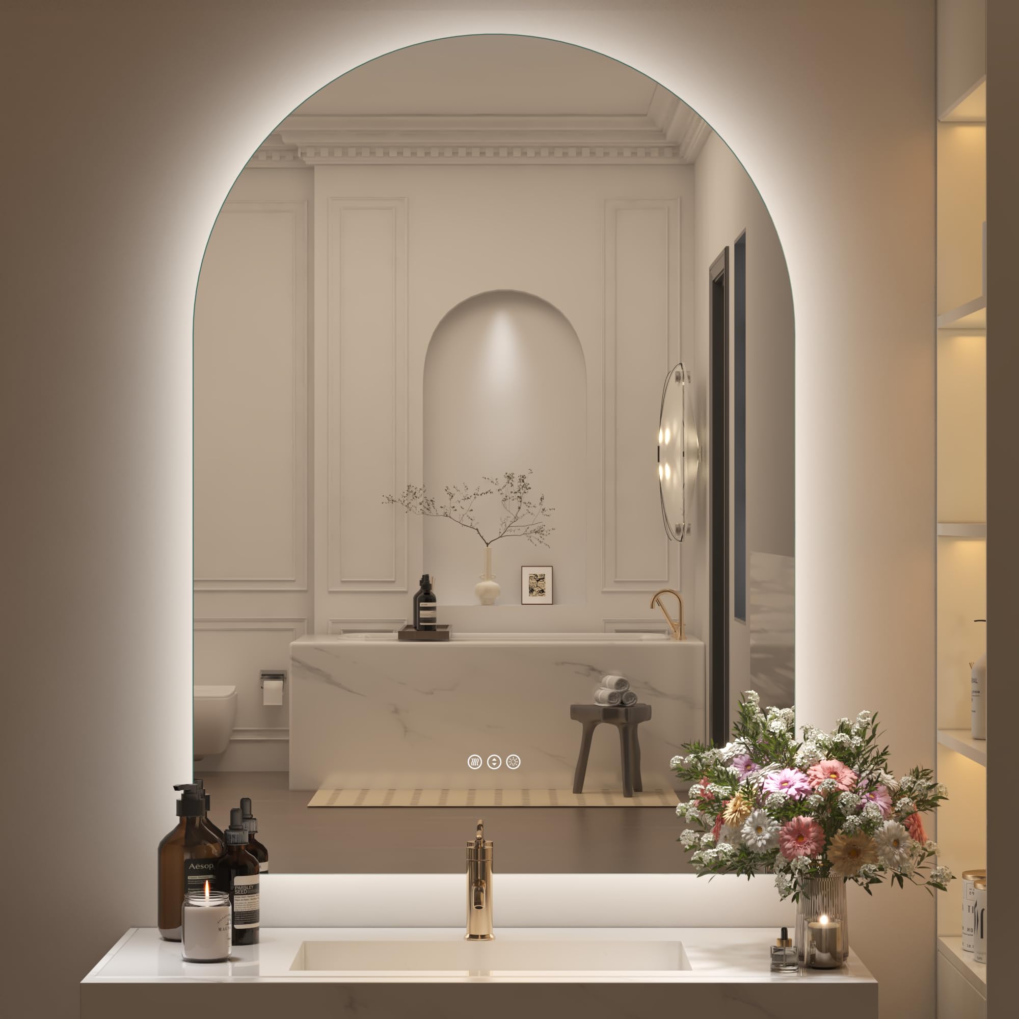 40x30 Inch Backlit Arched LED Bathroom Mirror
