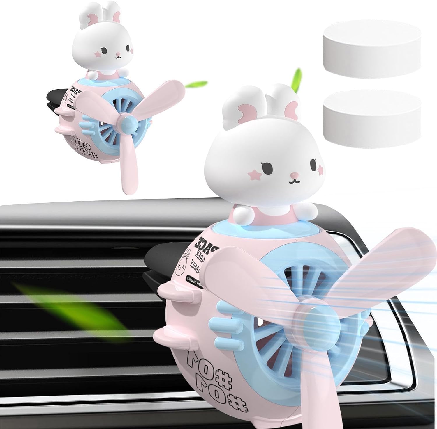 Pilot Car Diffuser - Cartoon Animal Pilot Air Freshener,Cute Car Rotating Propeller Air Freshener with Aromatherapy Tablet, Creative Outlet Fan for Interior Decoration