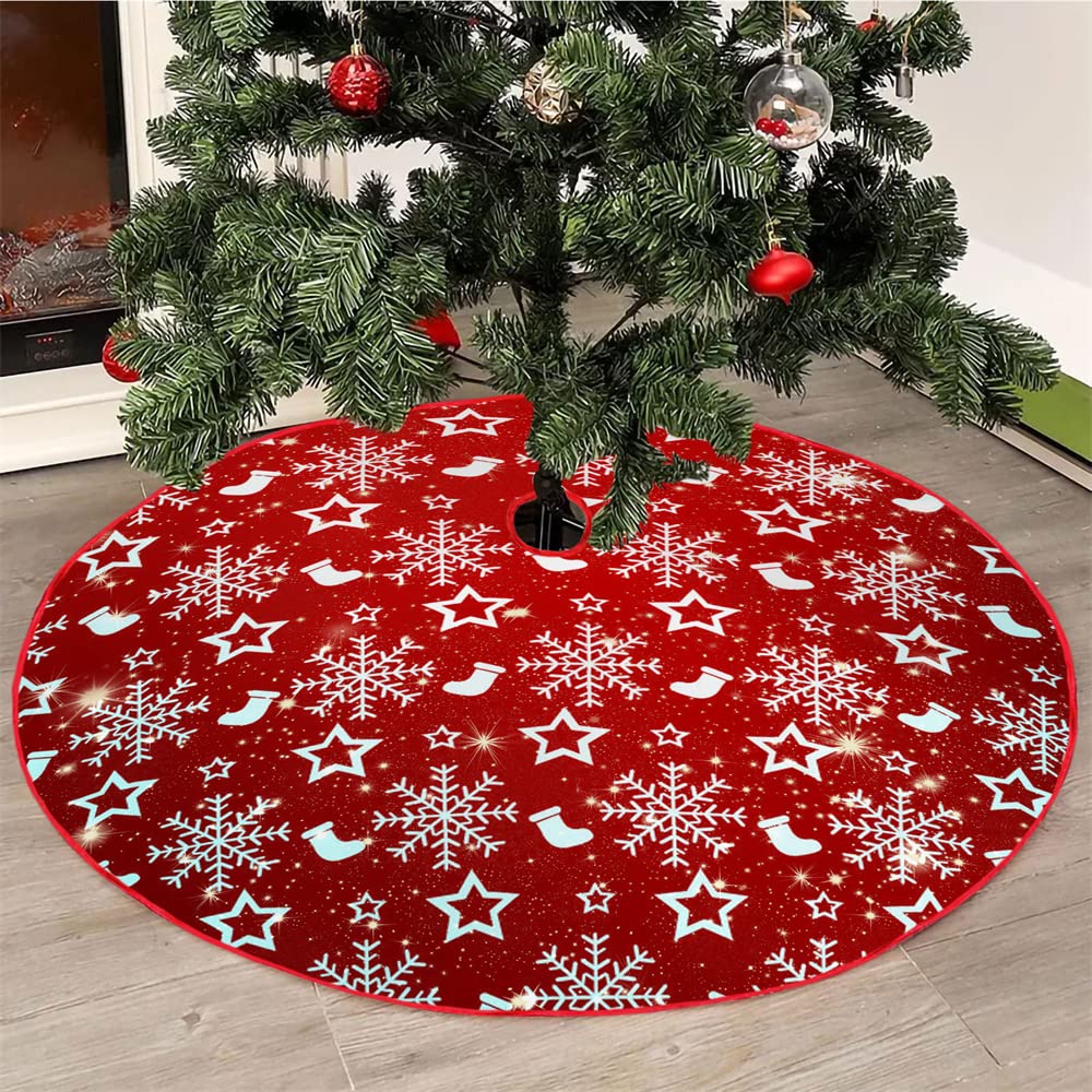 Mateju Christmas Stockings Christmas Tree Skirt Red 28/36/48 Inch, Xmas Tree Skirt Soft Plush Base Floor Mat Cover Christmas Party Decorations Festive Holiday Design (,36Inch)