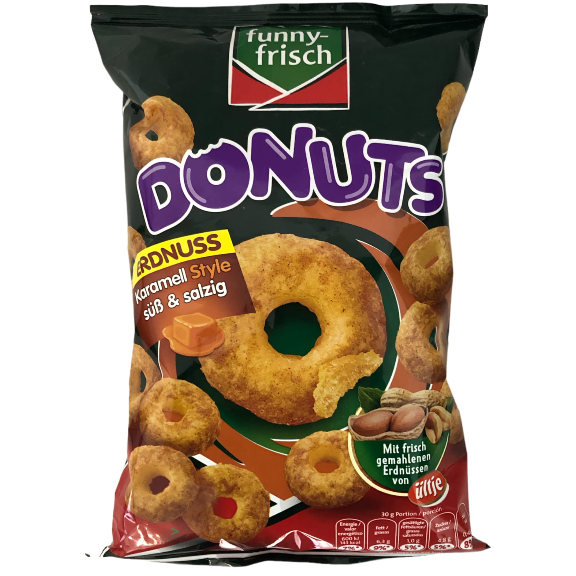 Funny-Frisch Erdnuss Donuts Karamell Style süß & salzig 3er Pack (3x110g Beutel) + usy Block