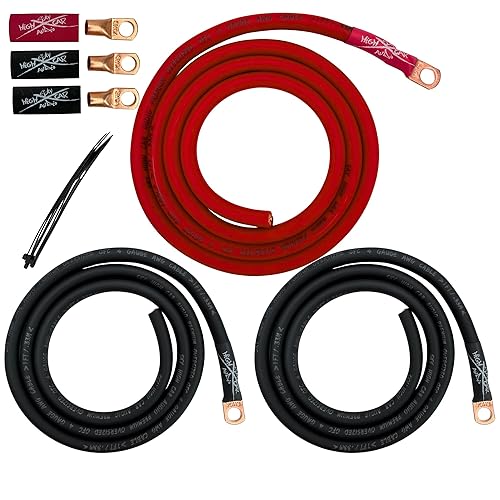 Sky High - Kit de cableado eléctrico OFC de gran tamaño de calibre 4, color rojo y negro, mejora el flujo de voltaje y el rendimiento