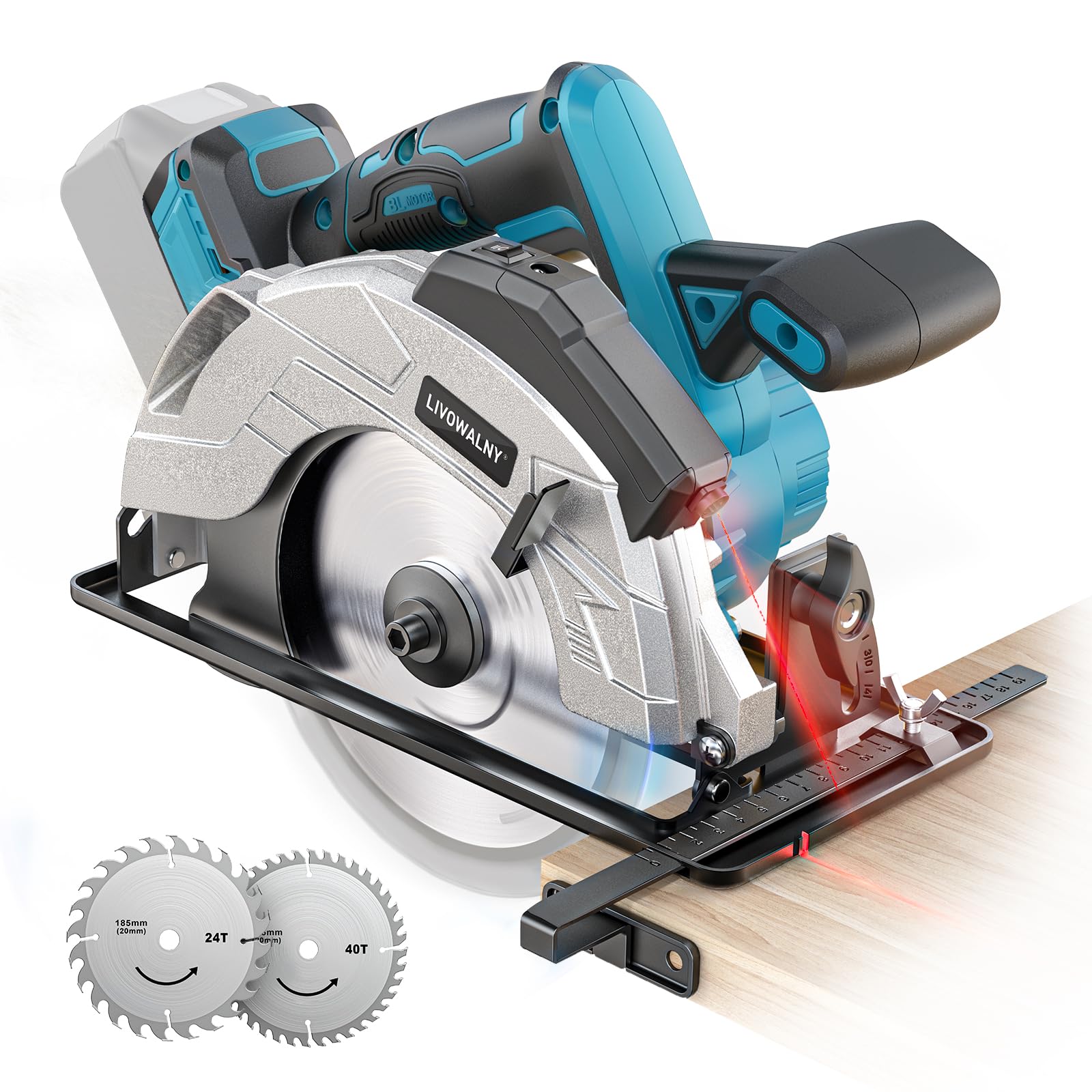LIVOWALNY Handkreissäge Kompatibel Mit Makita Akku 18v, 66mm Akku-Kreissäge mit Ø165 x Ø20 mm Sägeblatt, werkzeuglose Einstellung bei Schnitttiefe + Neigungswinkel (ohne Akku)