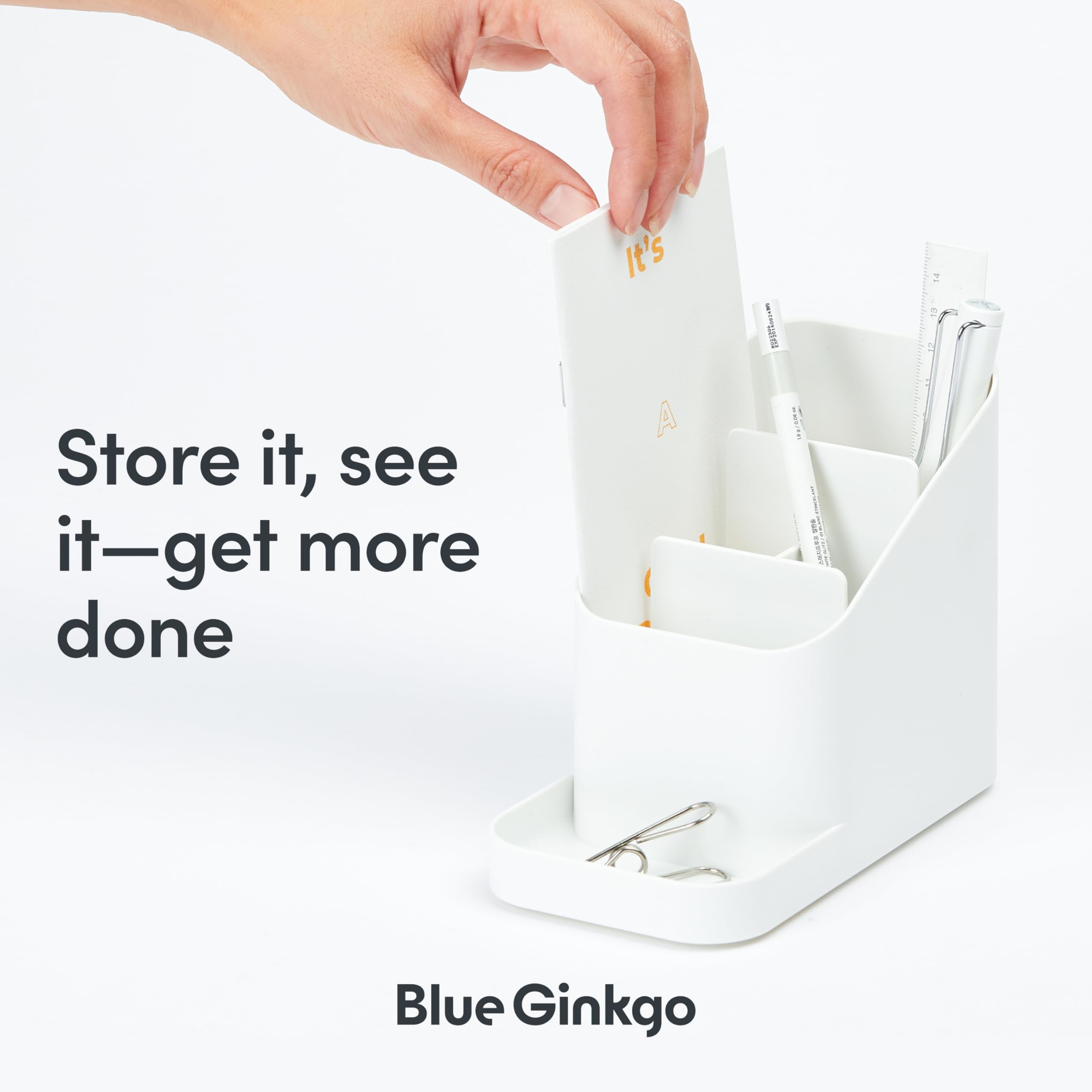 BLUE GINKGO Uchwyt na biurko – koreański organizer biurowy na ołówki, długopisy, notatki i artykuły biurkowe (biały)