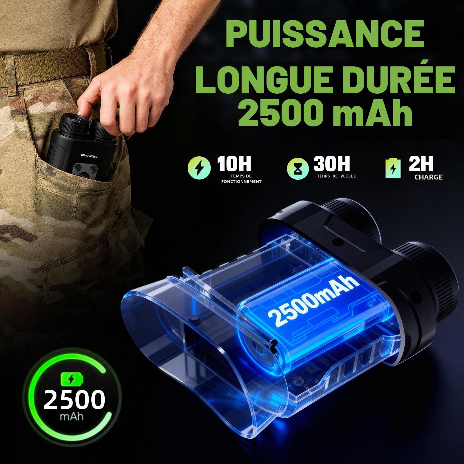 Jumelle Vision Nocturne 4K 48MP, Portée de Vision 300m, IR Réglable à 7 Niveaux, Zoom Numérique 8X, Écran HD 2,4’’ pour Chasse, Camping et Observation de la Faune