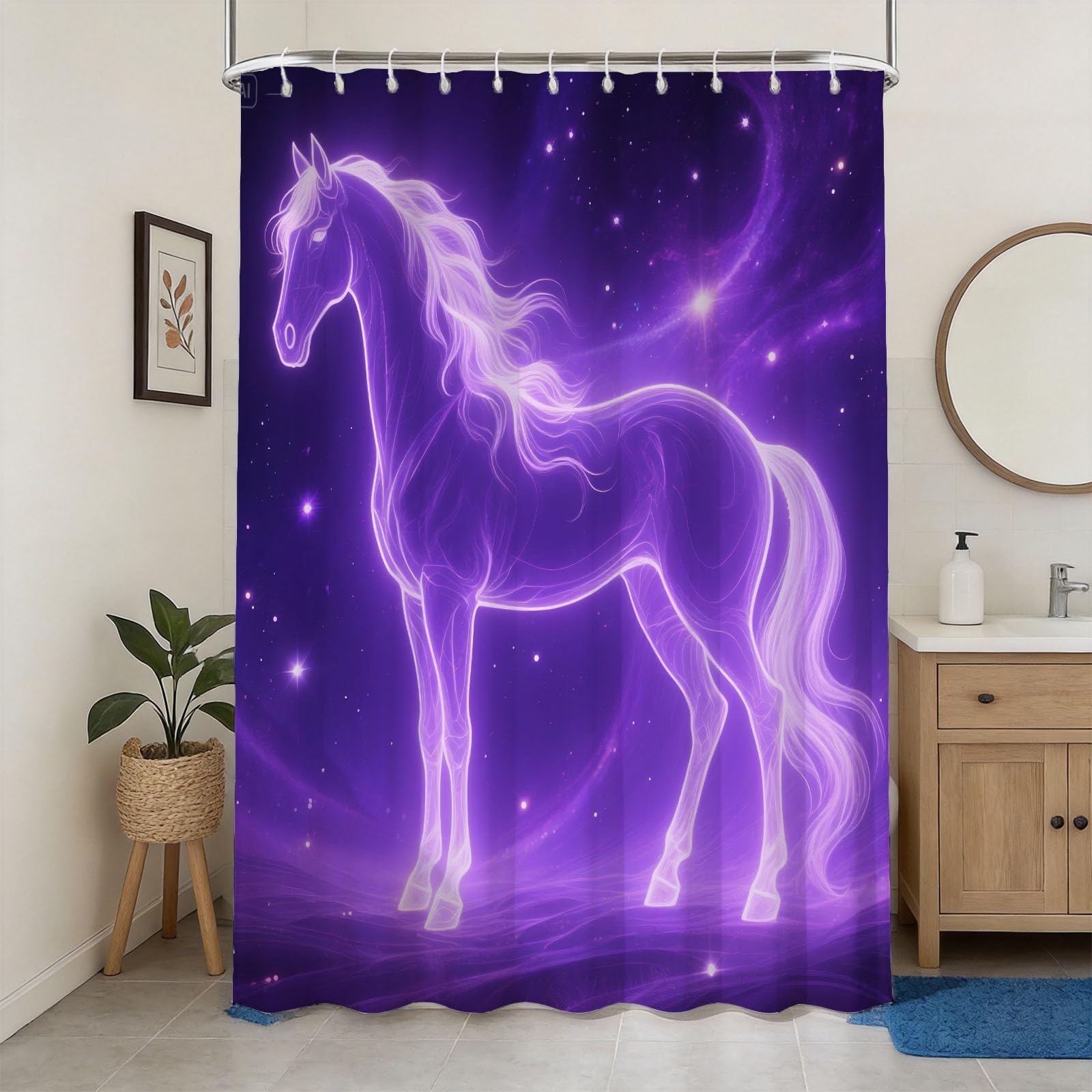 Hongduo 3D Cartoon Horse Shower Curtain for Stalls Bathtubs Starlight Bathroom Decor Shower Curtain Set Polyester Fabric Waterproof 180x180cm/71X71 Inch with Hooks