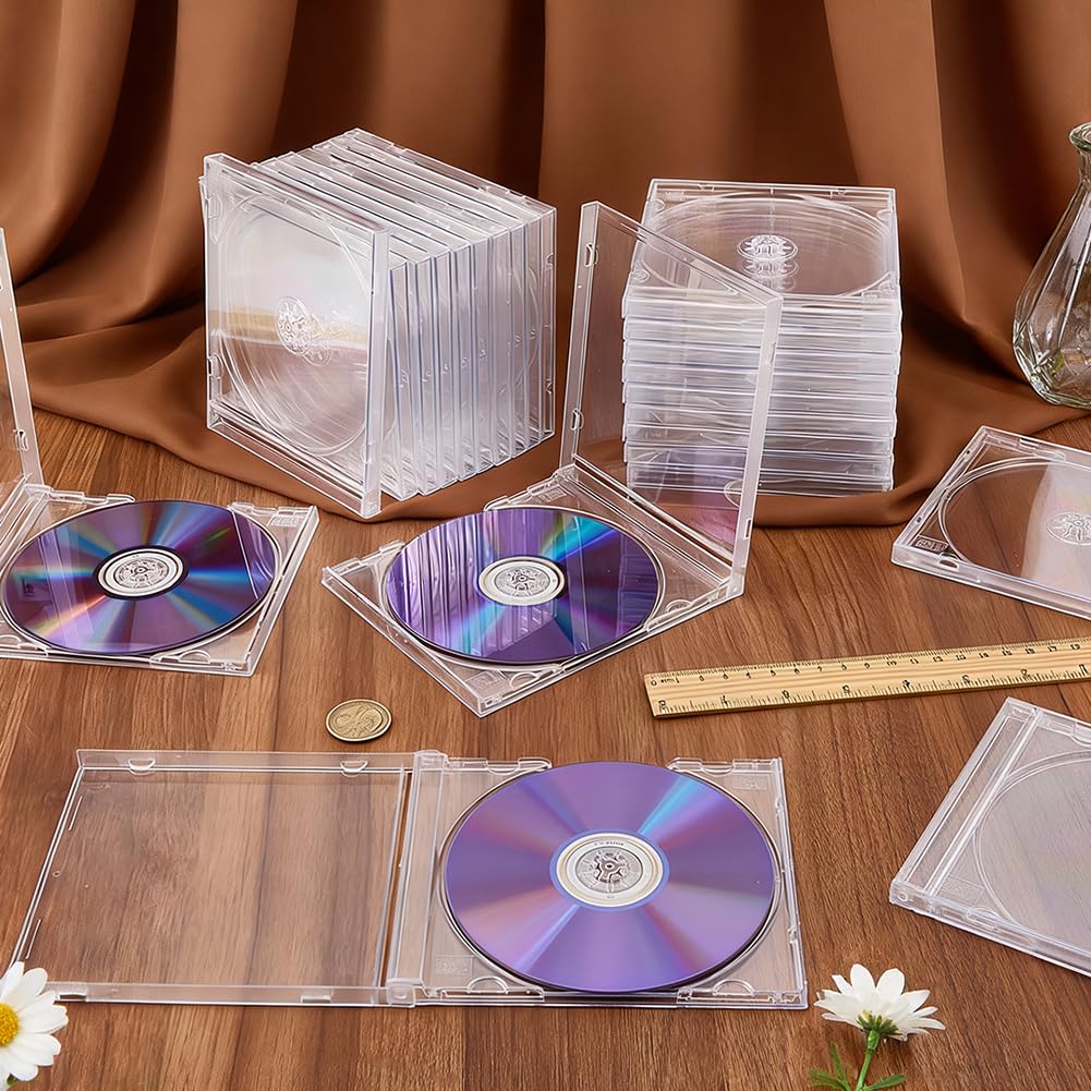 FINGERINSPIRE 25 custodie trasparenti per CD, 14 x 12 x 1,2 cm, standard, singole, trasparenti, in plastica resistente, per l'organizzazione di CD, protezione per la raccolta musicale