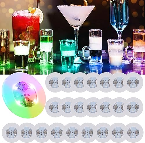 Miniatura 6 de LOGUIDE Posavasos LED, paquete de 12 posavasos iluminados, luces LED para botellas, glorificador de botellas, discos LED para posavasos iluminados