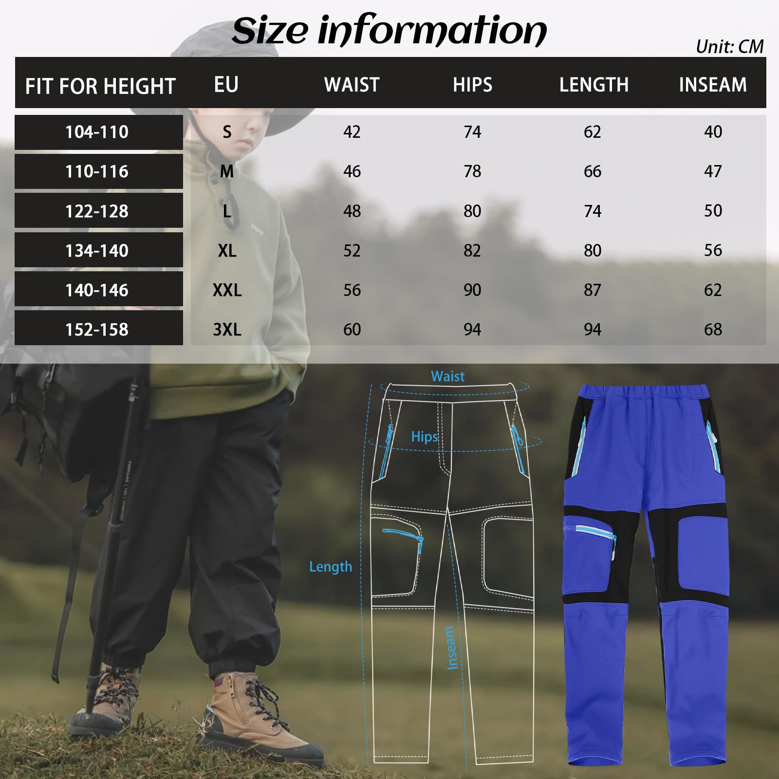 SUKUTU Pantalones Softshell para Exteriores para niños Pantalones de Senderismo para otoño e Invierno Niños y niñas para Senderismo en la Nieve cálidos y con Forro Polar