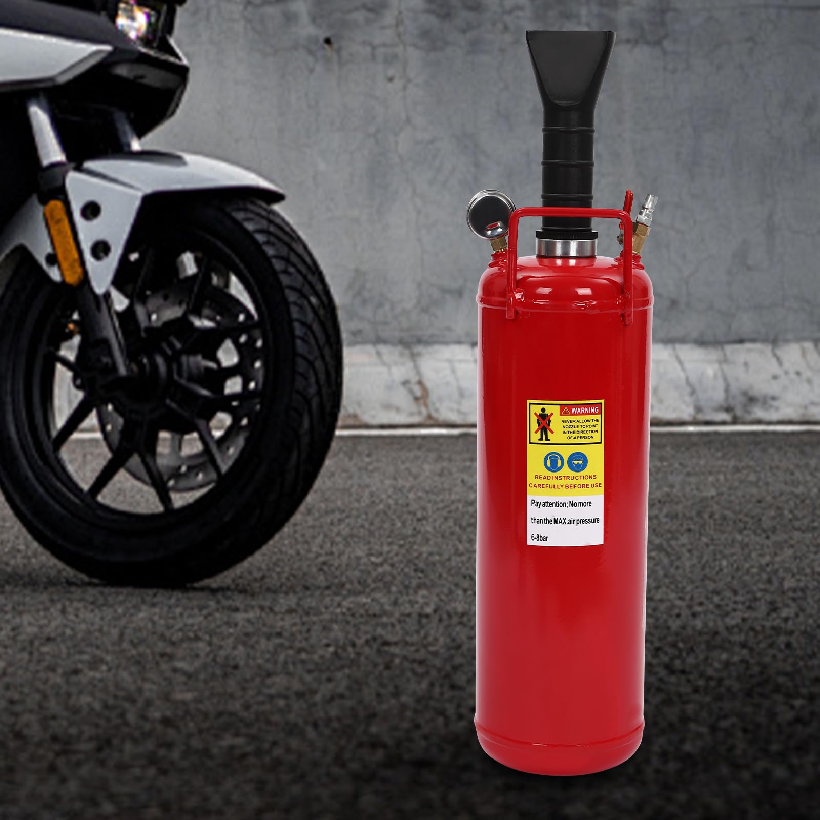 Inflador de neumáticos de 9 litros, 8 bar, inflador profesional de neumáticos con manómetro y válvula de seguridad, medidor de presión de neumáticos Bead Bazooka para camiones, coches, motos, ATV