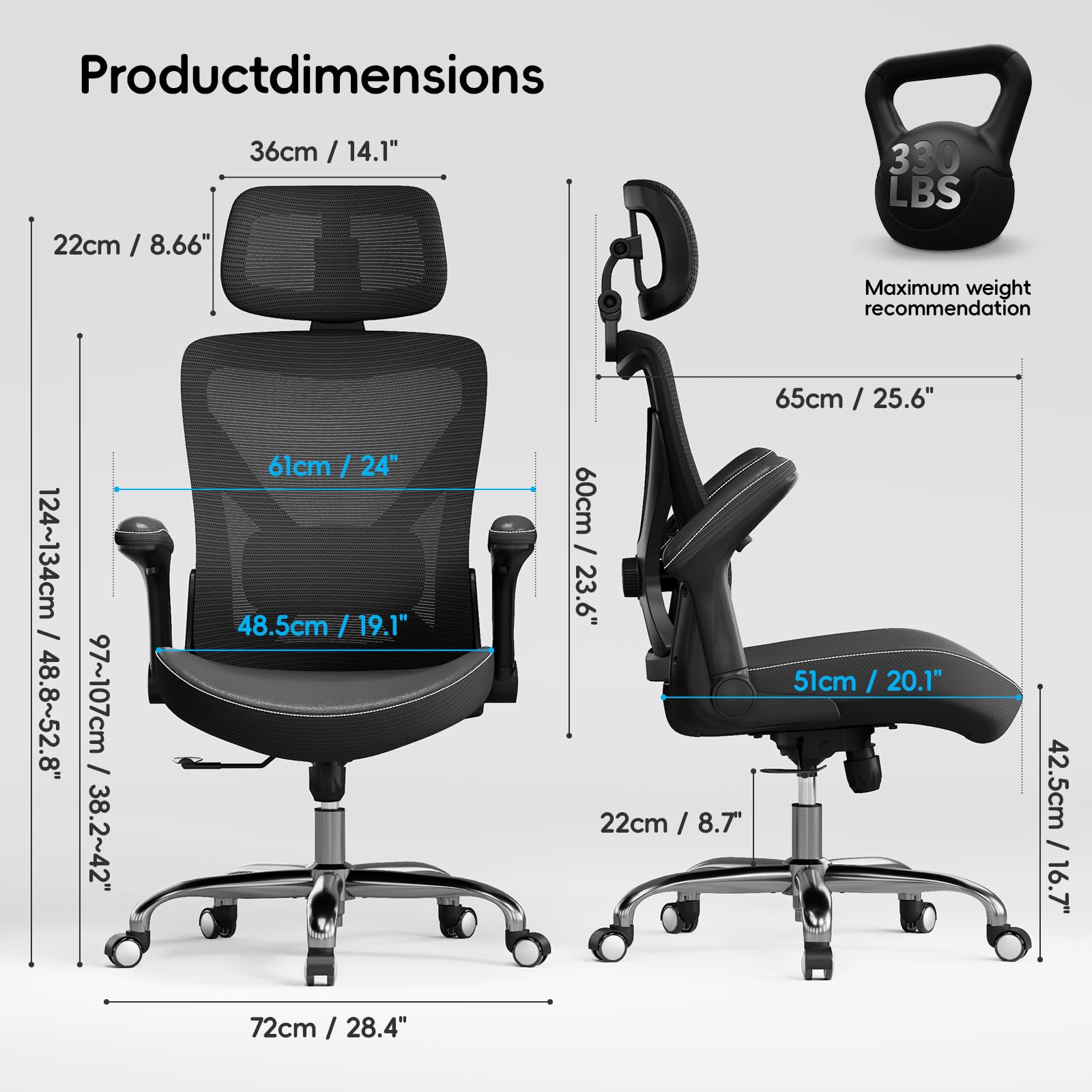 TRALT Bürostuhl - Ergonomischer Bürostuhl mit Verstellbare Lordosenstütze Kopfstütze Office Desk Chair - Gaming Stuhl in X-Form Büro Stuhl - Schreibtischstuhl Computerstuhl 150kg Dark Schwarz