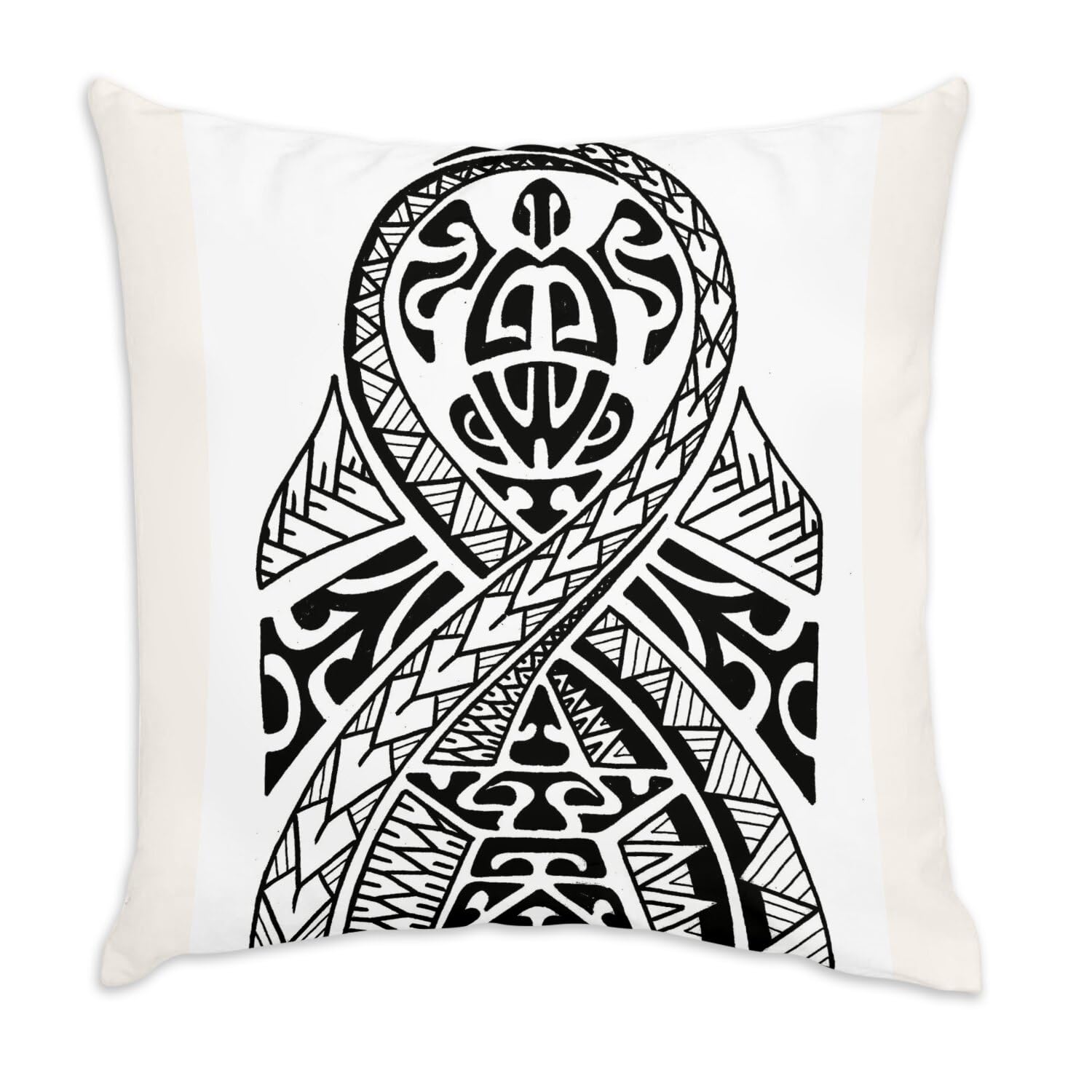 Coussin en velours blanc tortue maori 40x40cm décoration art tribal