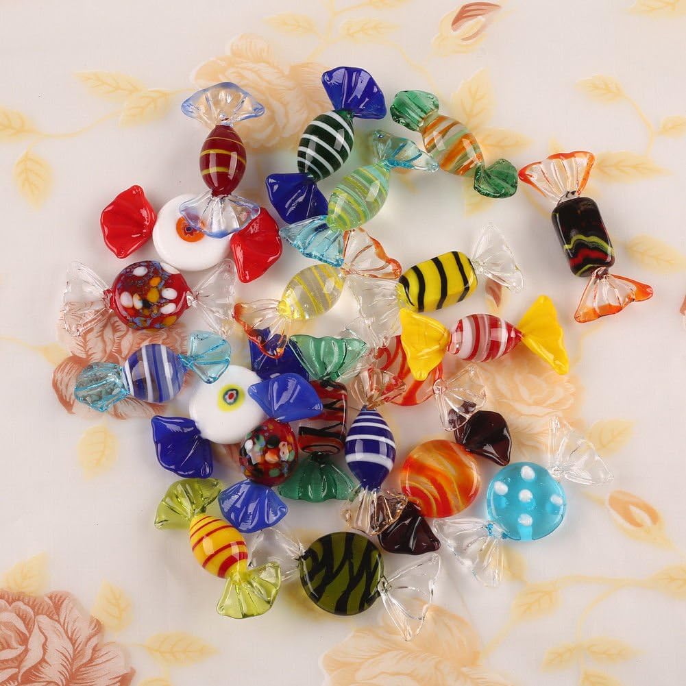 Trolleyshop Boutique Handmade 20pcs Vintage Murano Style Various Glass Sweets Candy Ornament for Home Party Wedding Christmas Festival Decorations Gift Candy Ornament Set