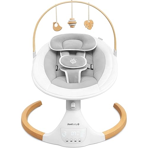 Jool Baby Nova Nature Baby Swing for Newborns with Natural Wood Toys, Electric Motorized Infant Swing, Bluetooth Music, Remote (Gray)