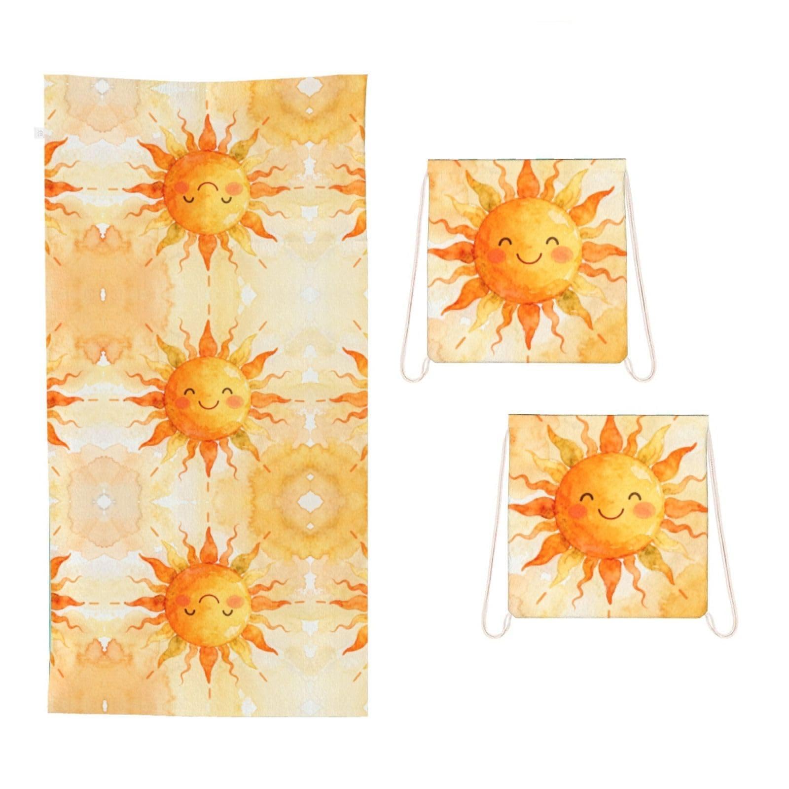 Sunflower Sun 2 in 1 Packable Towel Bag-Large Beach Towel with Stuff Sack, Super Absorbent Microfiber Travel Towel for Pool