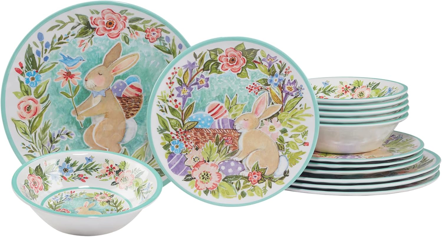 Certified International Joy Of Easter 12 Piece Melamine Dinnerware Set, Service For 4