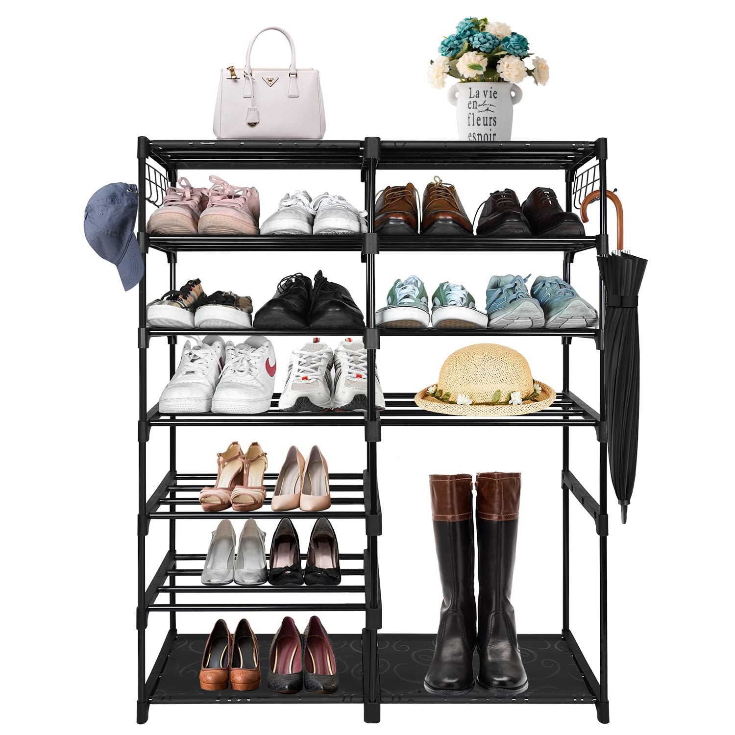 Buy 7 Tier Black Shoe Rack Storage Organizer 2026 Pairs Metal Large