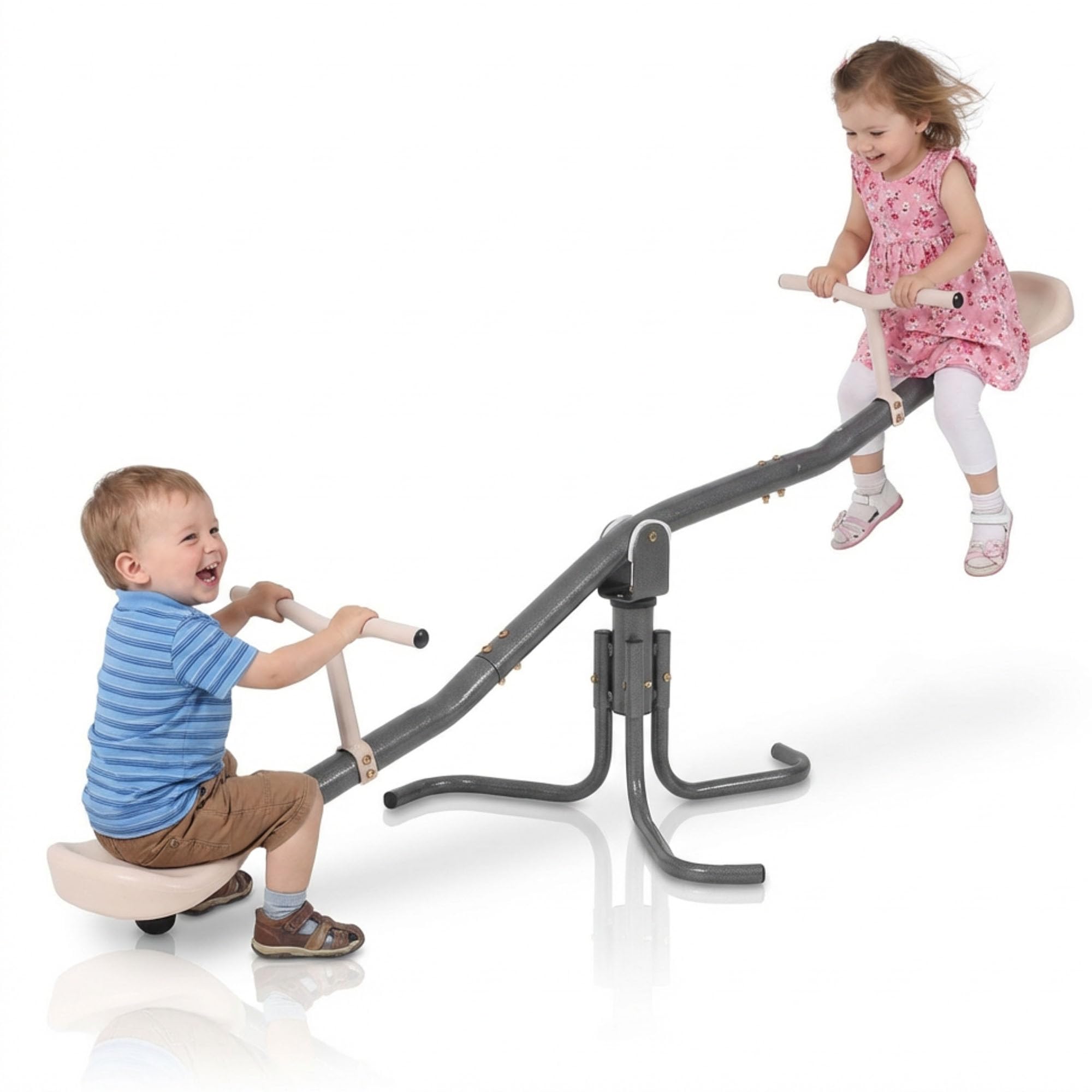 Balançoire De Jardin 2in1 HyperMotion avec Rotation 360° Structure En Acier Stable pour Enfants Beige