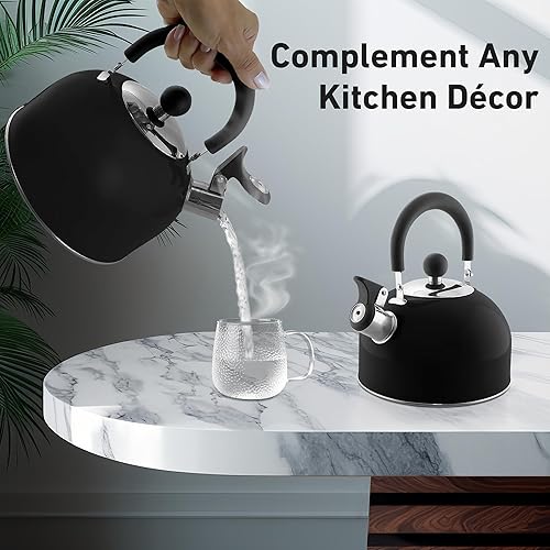 Miniatura 7 de Lily's Home - Hervidor de té silbido de acero inoxidable de 2 cuartos de galón, el té y las calderas de agua perfectas para tu hogar, dormitorio,