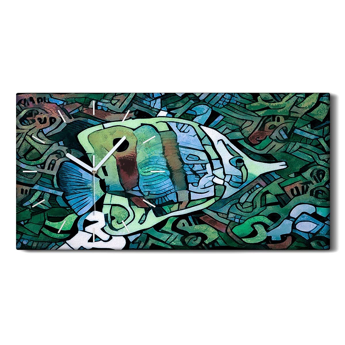 Horloge chambre silencieuse toile abstrait animal poisson decoration murale