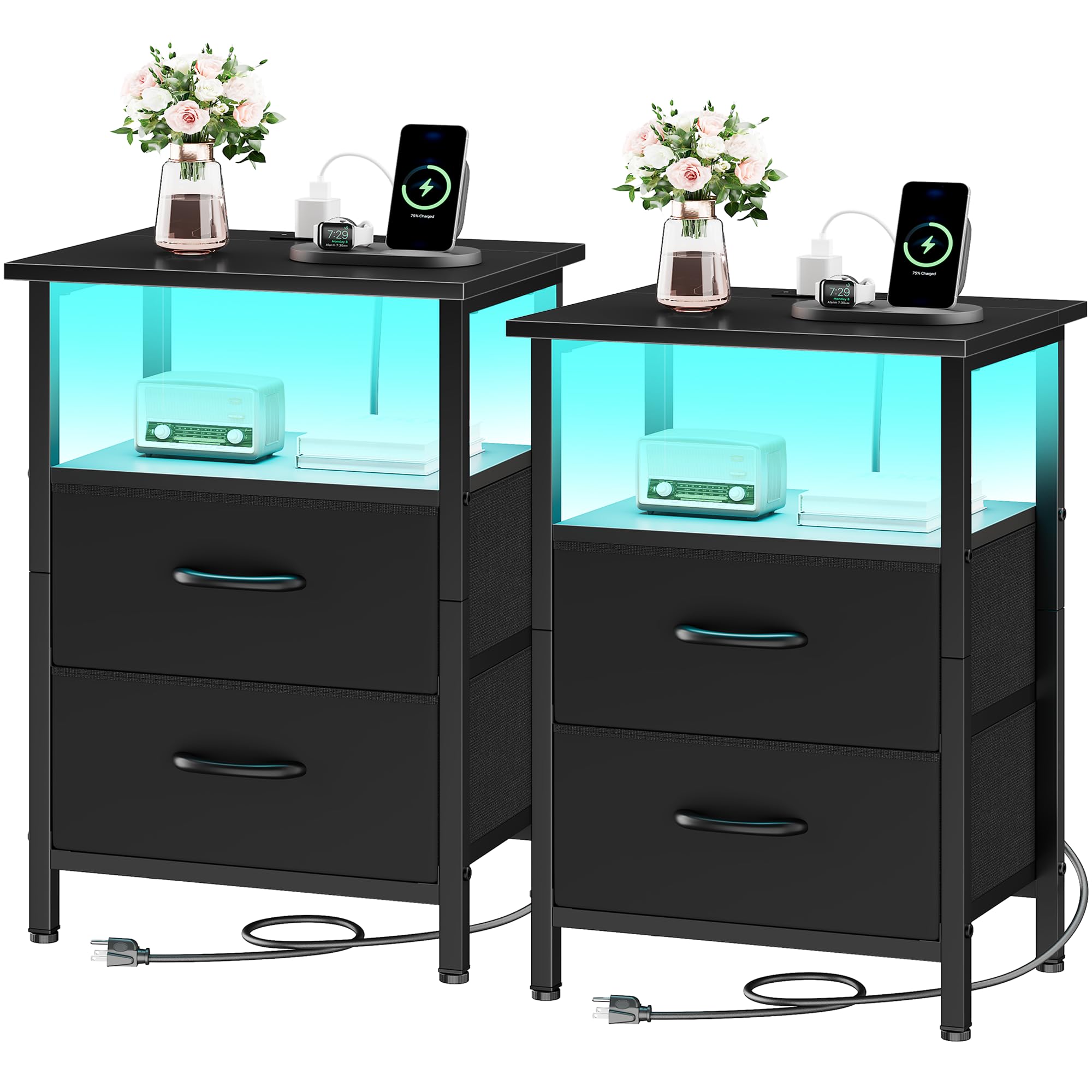 Tables de chevet noires design pour illuminer et recharger votre chambre à coucher
