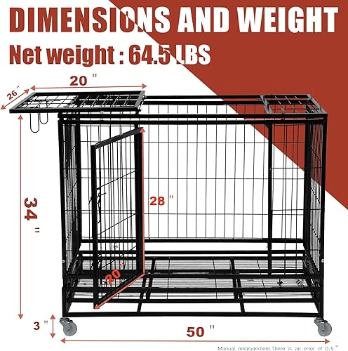 Miniatura 7 de HCY Jaula para perros grande de 48 pulgadas, resistente, plegable, con ruedas con bloqueo, puertas dobles, bandeja de plástico para mascotas