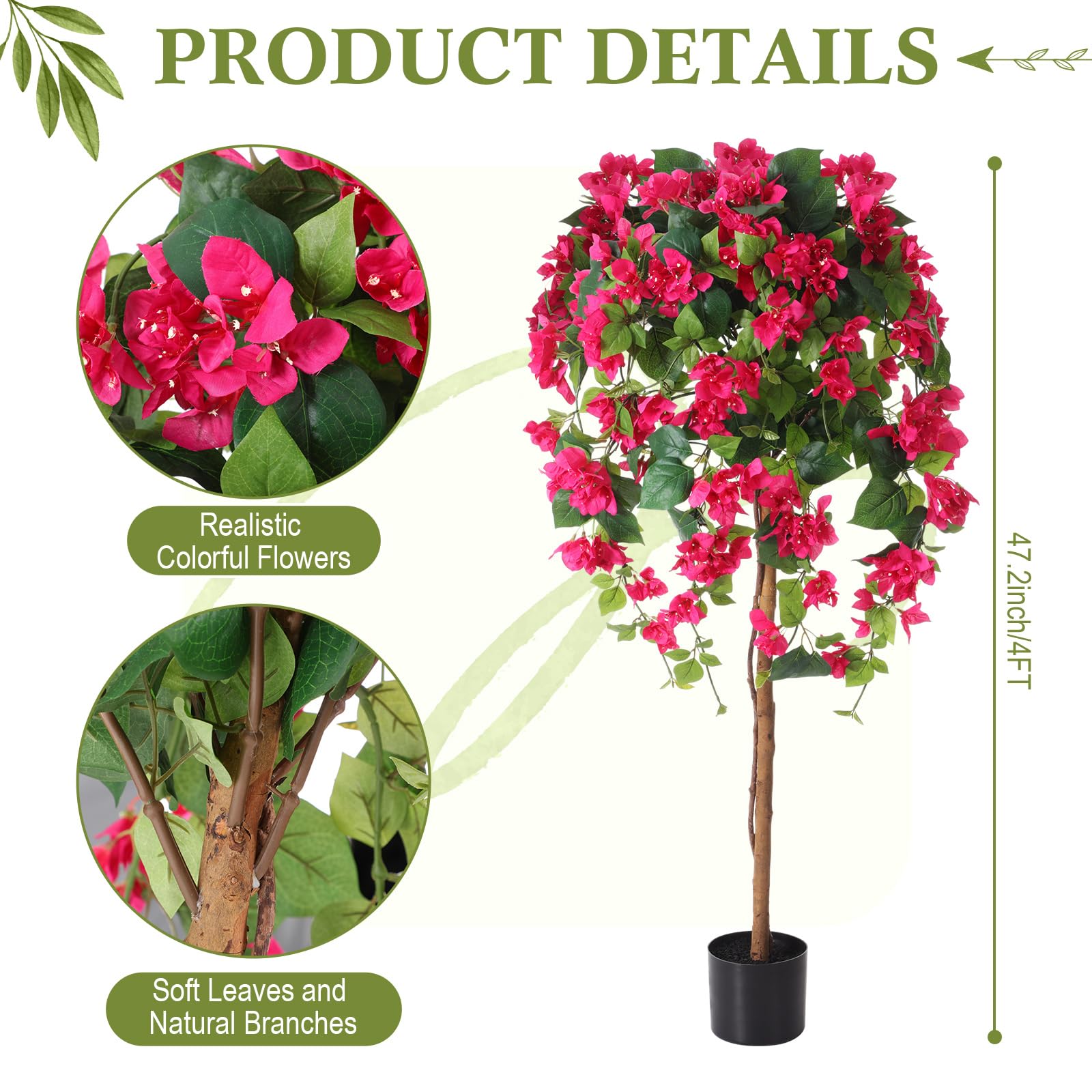 Giegxin Lot de 2 bougainvilliers artificiels de 1,8 m avec fleurs dans un pot en plastique - Grand arbre à fleurs artificielles pour extérieur, intérieur, décoration de bureau