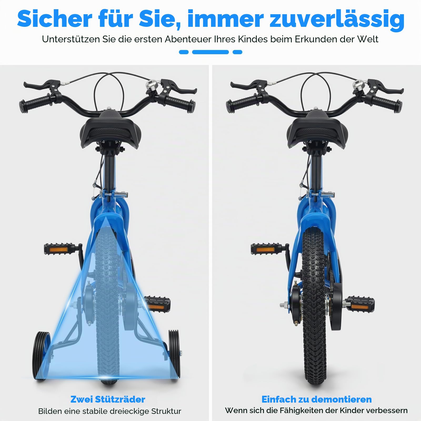 Kinderfahrrad 14 Zoll mit Stützrädern | Lernfahrrad Höhenverstellbares mit Handbremse, Klingel & Schutzbleche - Geeignet für Anfänger von 43-49 cm Sitzhöhe