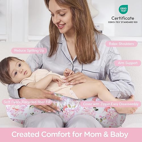 Vista 166 de Little Grape Land - Almohada de lactancia para bebés, de apoyo, alimentación con biberón, tiempo boca abajo, con funda lavable a máquina y relleno