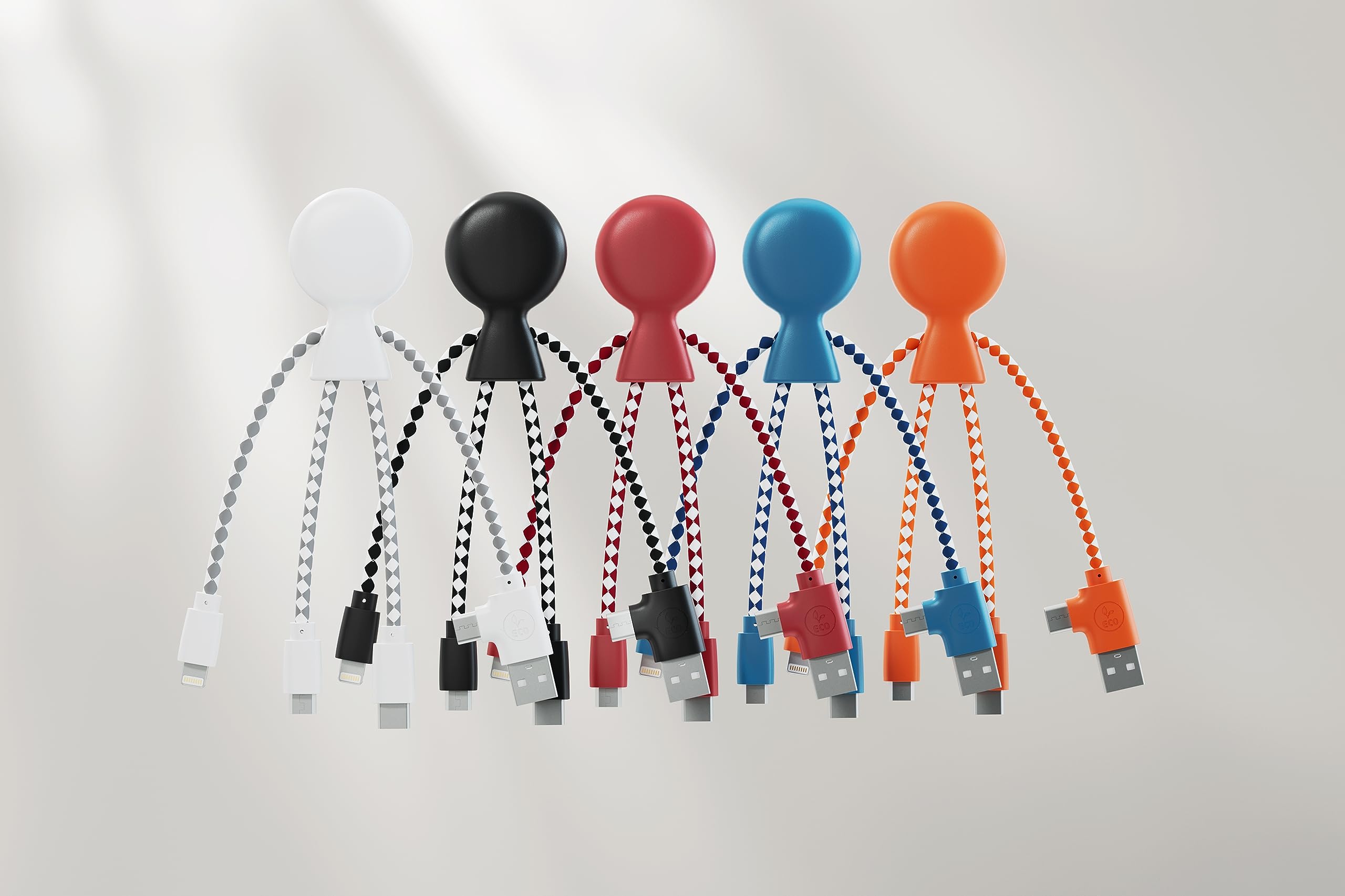 Xoopar - Mr Bio 4w1 kabel Multi USB w kształcie czarnej ośmiornicy - uniwersalna ładowarka z tworzywa sztucznego z recyklingu - gniazdo USB, USB-C, Lightning, Micro USB do uniwersalnego smartfona