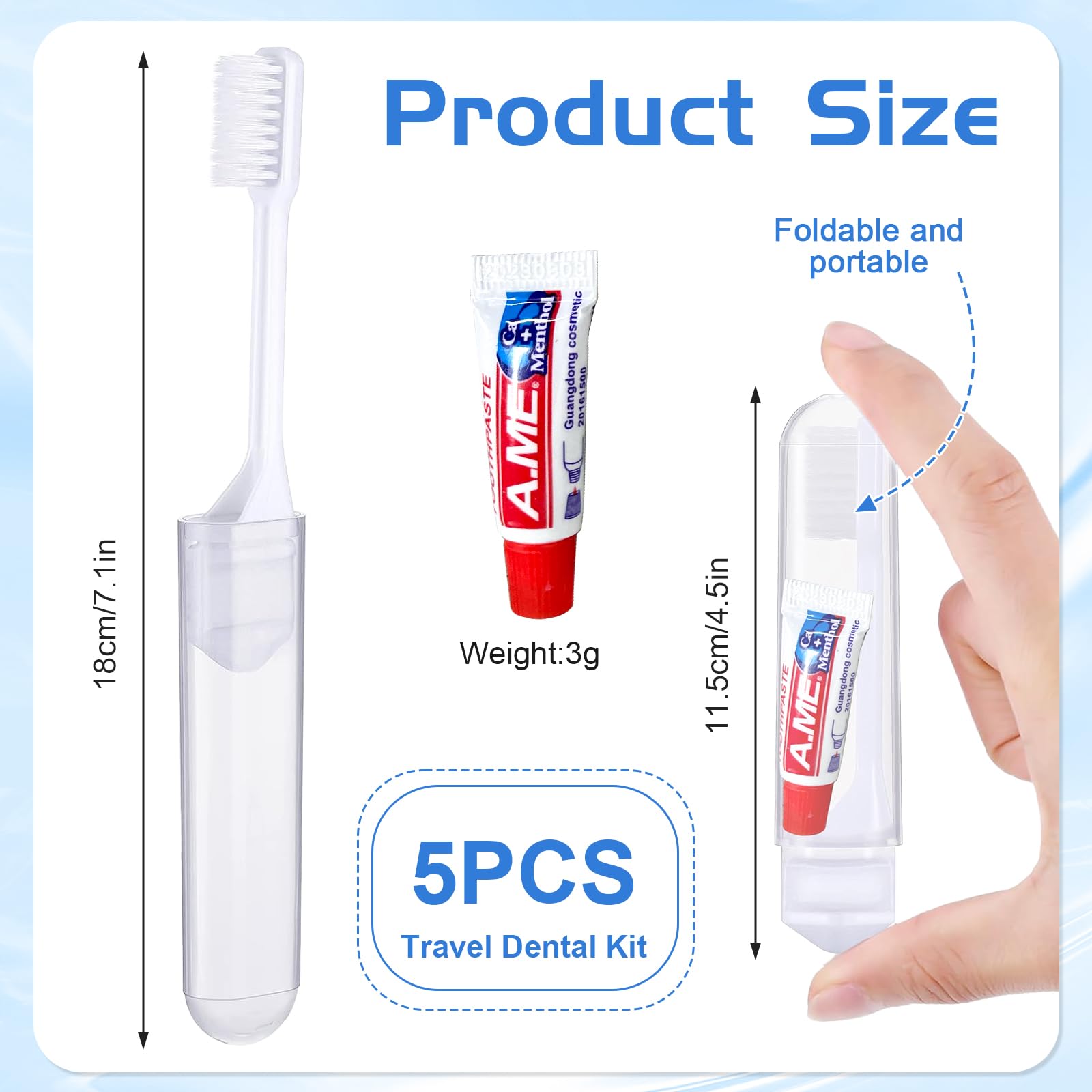 GROVL Portable Toothbrush Set - 5 Pcs Foldable Compact Travel Set including Mini Toothpaste, Blue and White, 1 count (Pack of 5) - Image 2