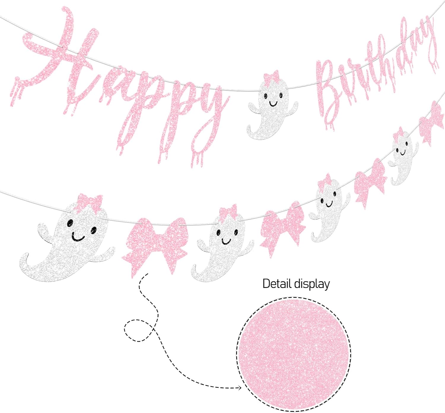 Pink Halloween Birthday Banner for Girl Prestrung Glitter Pink Bow Ghost Garland for Happy Boo Day Halloween Birthday Party Decorations Supplies - Image 5