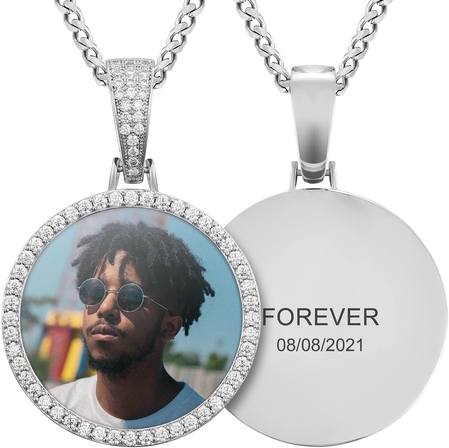 TUHE Custom Picture Necklace Personalized Photo Pendant Gold Silver Memory Customized Picture Chains For Men Women Hip Hop Iced Out Engraved Name Necklaces Medallion Rip Chain