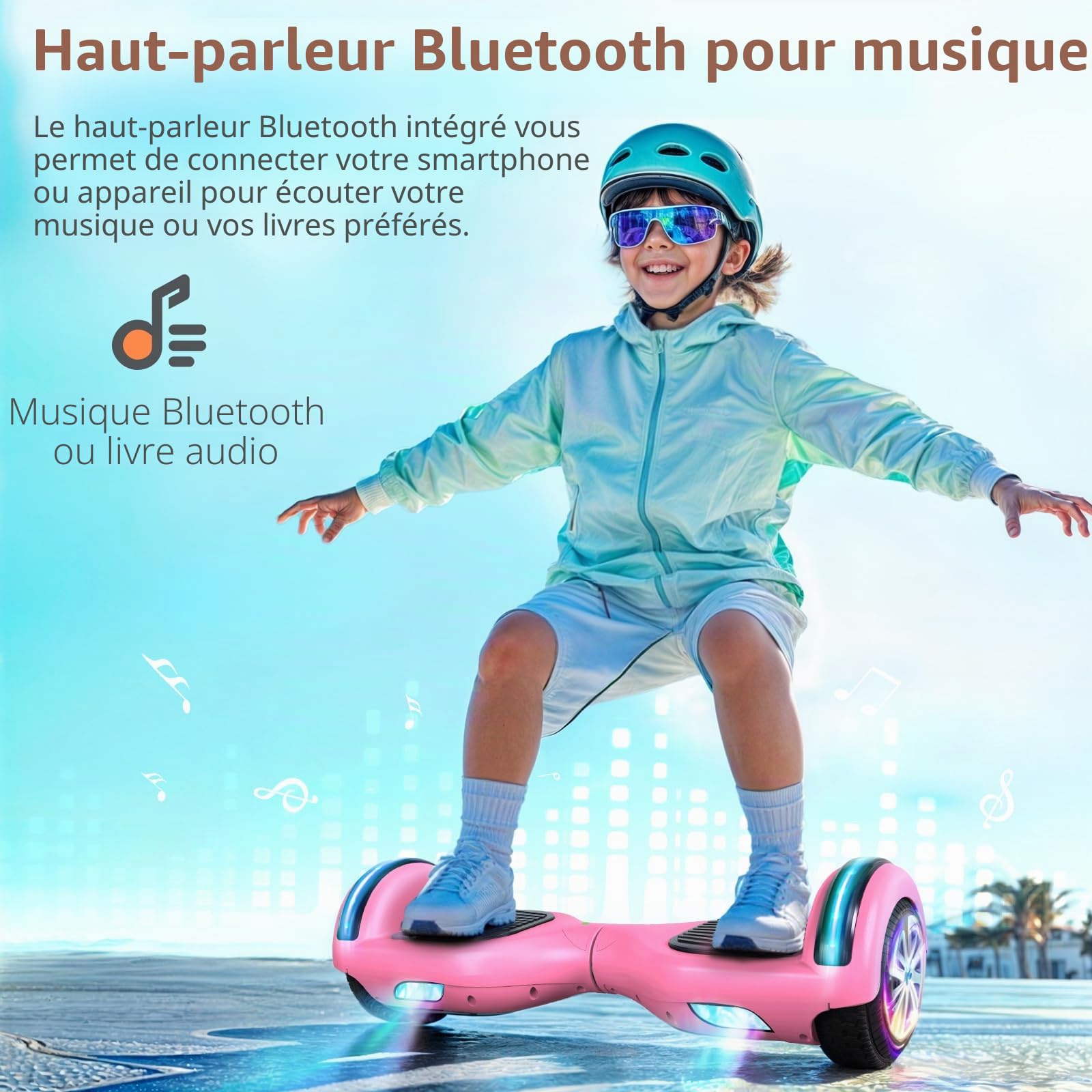 Hoverboard électrique auto-équilibré avec bandes lumineuses LED 6,5" (6,5 pouces), auto-équilibrage avec technologie d'équilibre active