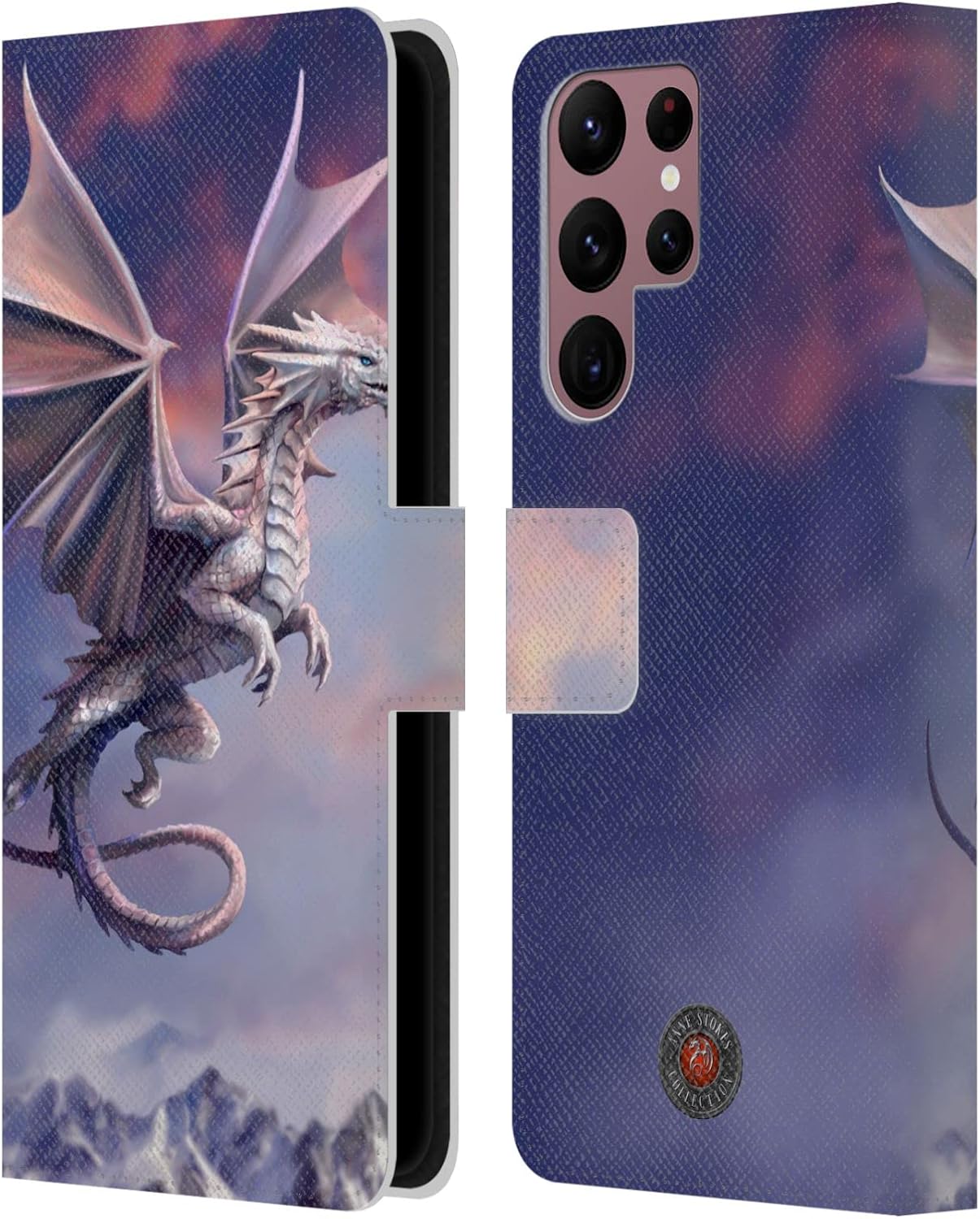 Head Case Designs Officially Licensed Anne Stokes Sky Queen Guardian Dragons Leather Wallet Case Compatible with Samsung Galaxy S22 Ultra 5G