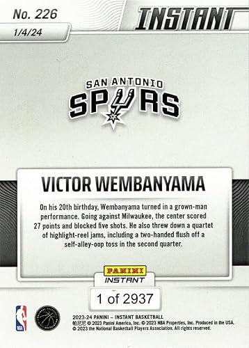 Miniatura 2 de 2023-24 Panini Instant Basketball #226 Victor Wembanyama Rookie Card Spurs - Only 2,937 made