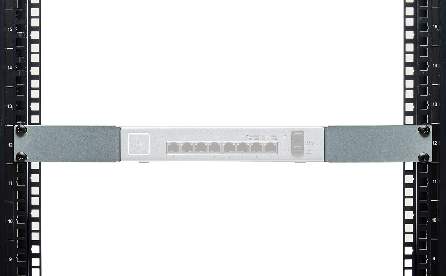 Silver Aluminum Rack Mount Brackets for UniFi 8-Port Switch