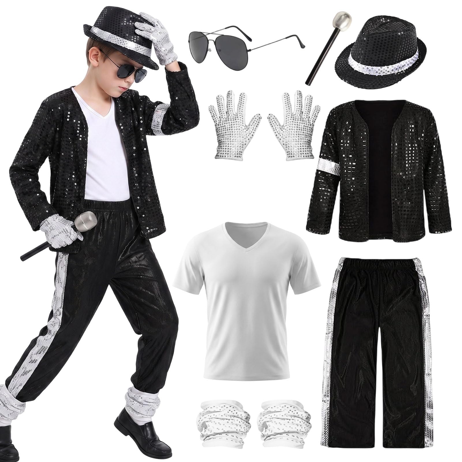 Crittygo 8PCS Pop Star Costume, Dancer Sequin Costumes for 80s Disco Outfit