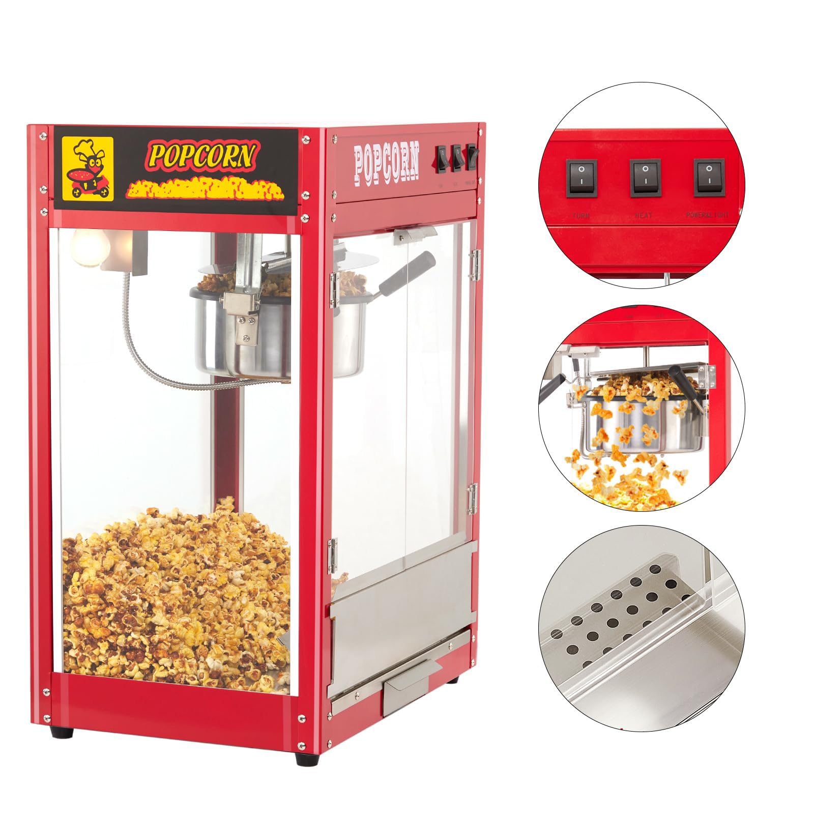 FfiMe Máquina de Palomitas de maíz, Máquina de Palomitas de maíz Profesional de 1400 W, Máquina de Palomitas de maíz eléctrica Comercial, Gran Capacidad, Aislamiento Inteligente, Utilizada en centros