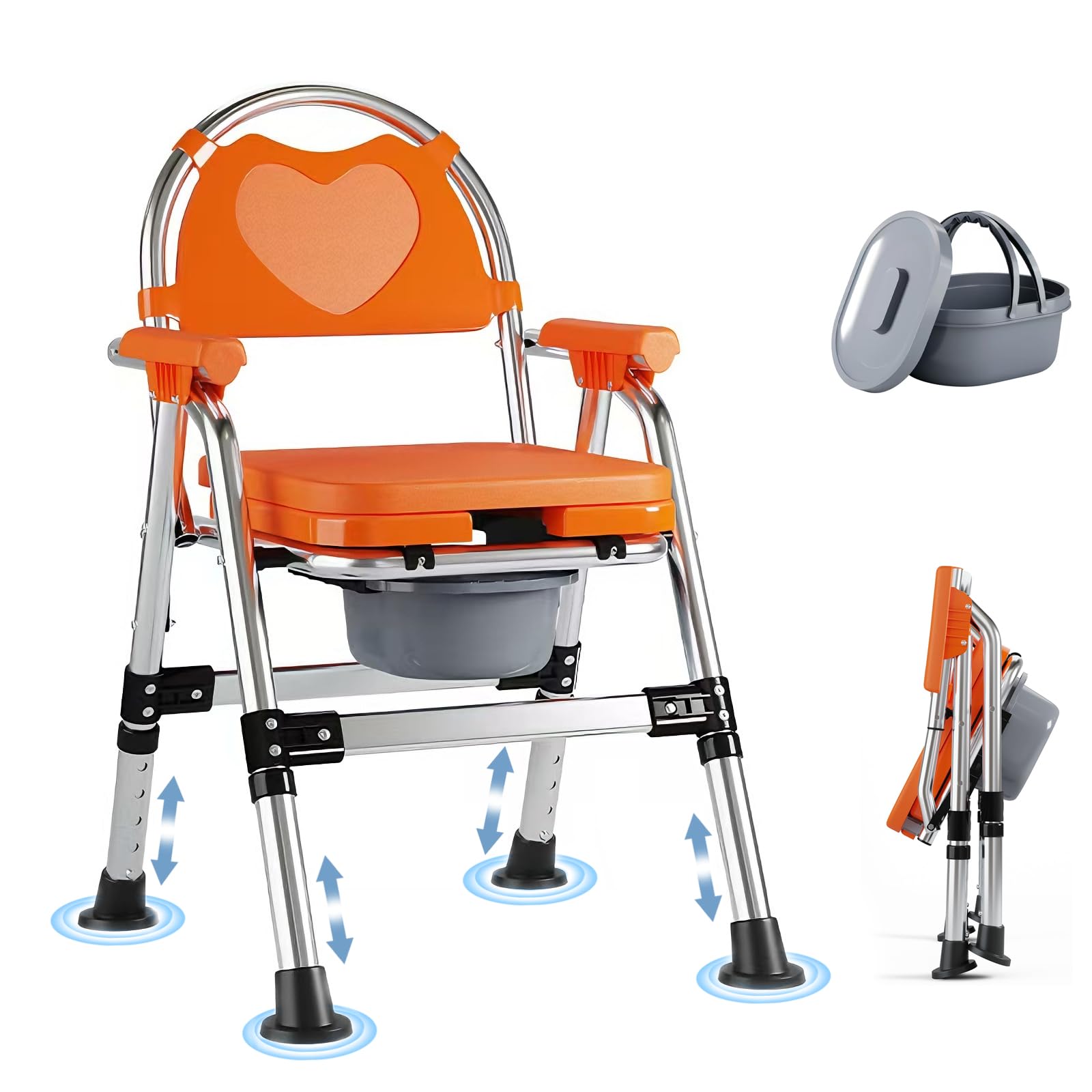 Silla con Orinal para Personas Mayores, Silla WC Plegable Ajustable, Inodoro Portátil Adultos WC, Silla de Baño y Ducha, hasta 200 kg para Movilidad Reducida | Diseño plegable para ahorrar espacio, cubo extraíble con tapa, construcción estable, fácil de l