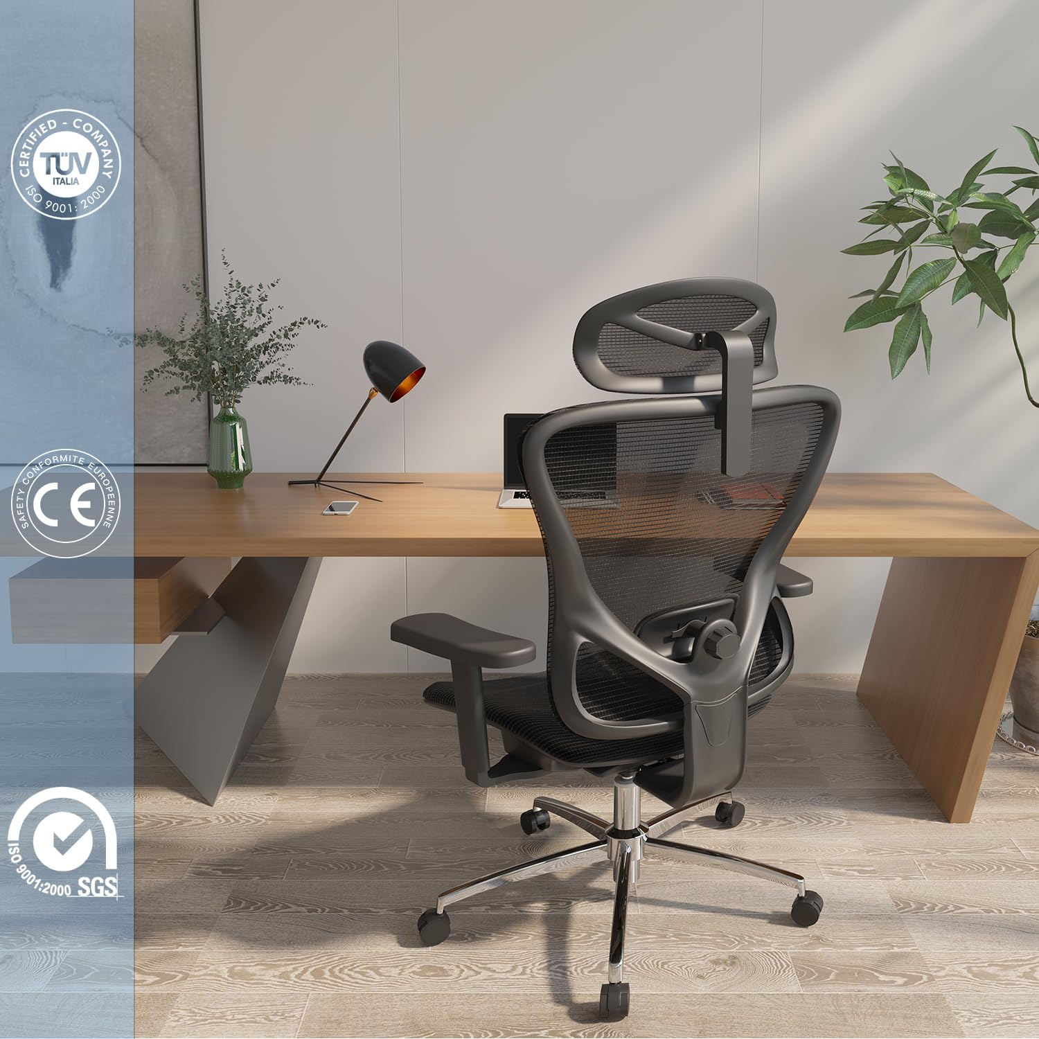 Devoko Sedia da ufficio ergonomica con braccioli 3D ultra morbidi e supporto lombare regolabile, con schienale alto, comode sedie da scrivania per casa e ufficio, sedia girevole per computer con