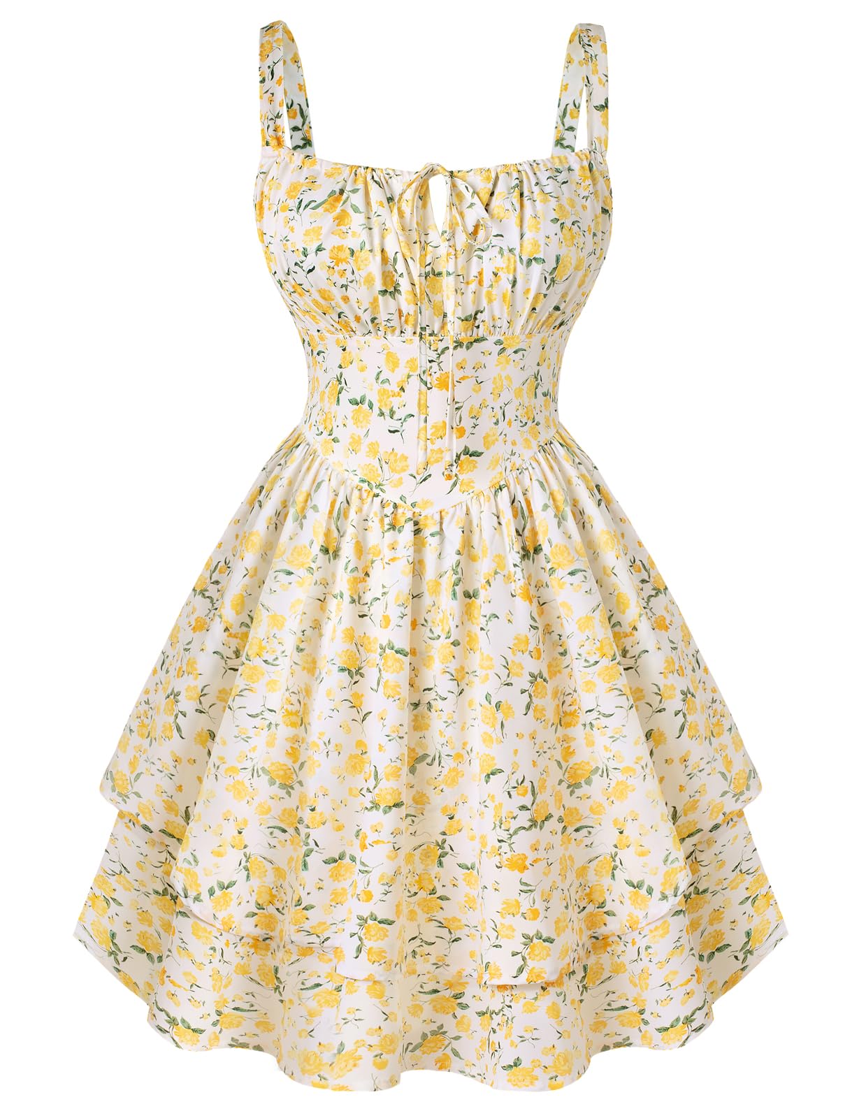 Scarlet Darkness Floral Mini Corset Dress for Women Teen 2026 Summer Spring Flowy A-Line Sundress with Pockets: Large White Yellow Floral