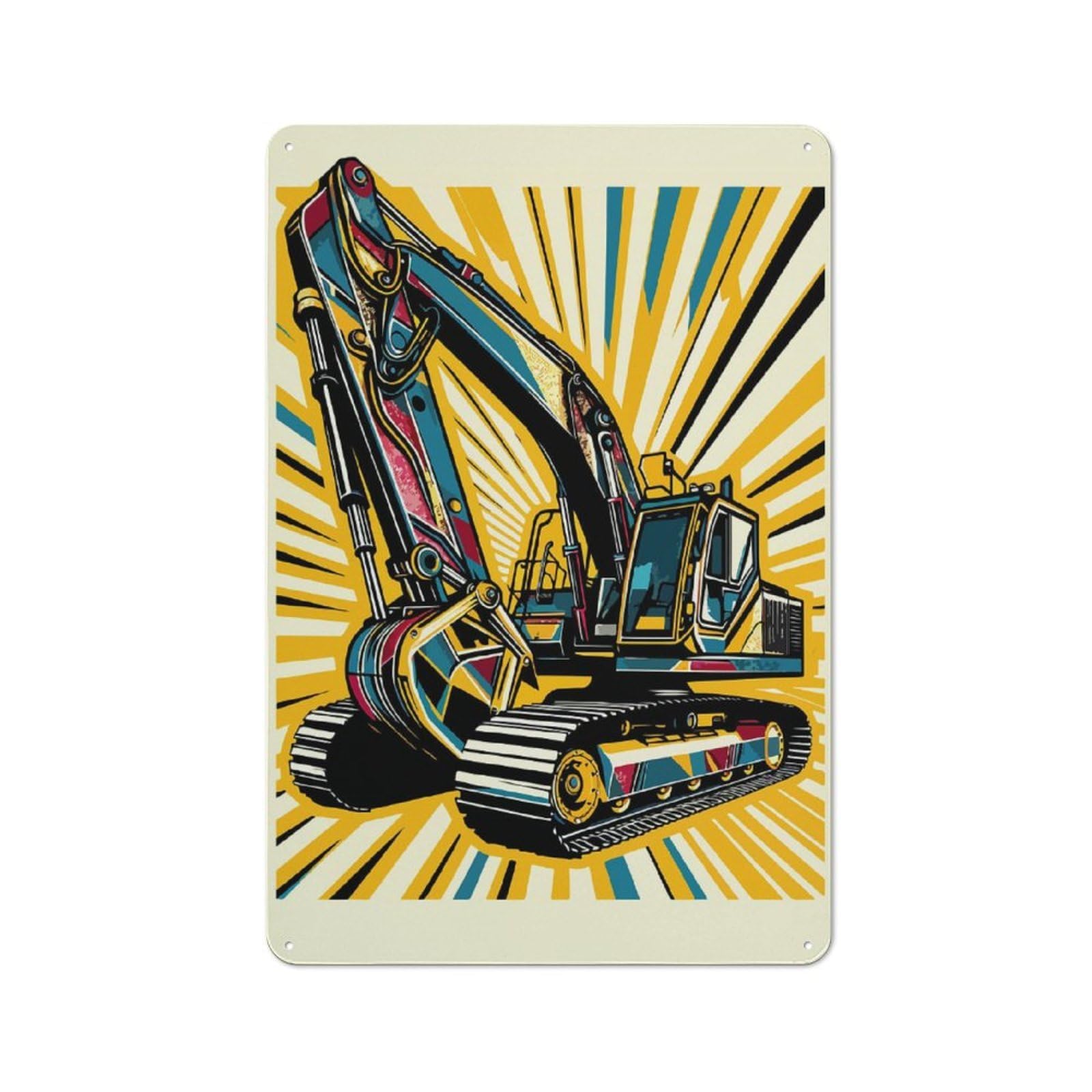 Junmoney Excavator Wpap Pop Art Rustic Metal Plaque 30X20cm For Lounge Or Reading Corner, For Garage, Workshop And Man Cave Decoration