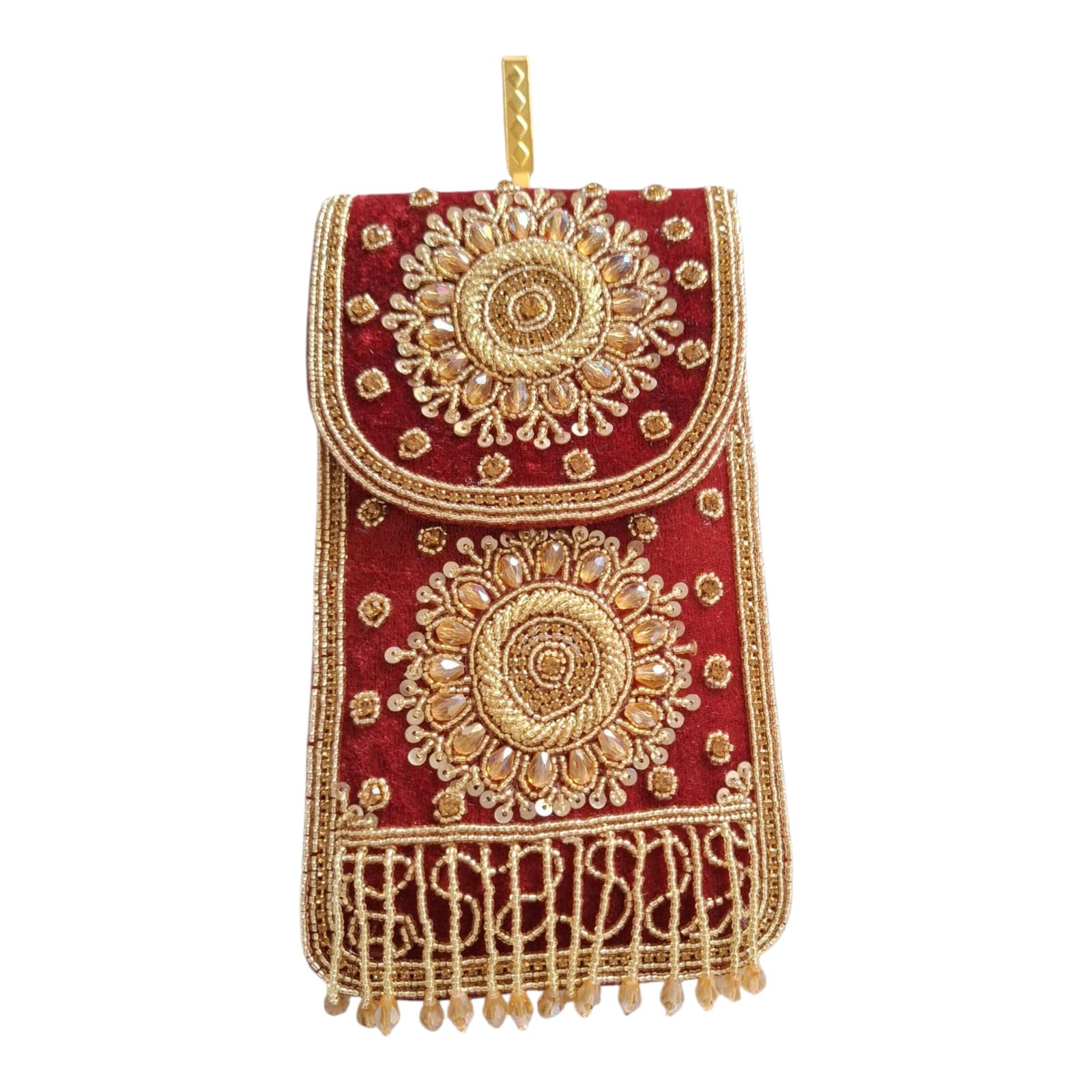 Velvet Designer Mobile Pouch for Women | Handcrafted Embroidered Phone Sling Bag with Chain | Luxury Festive Mobile Cover for Wedding, Party & Ethnic Wear