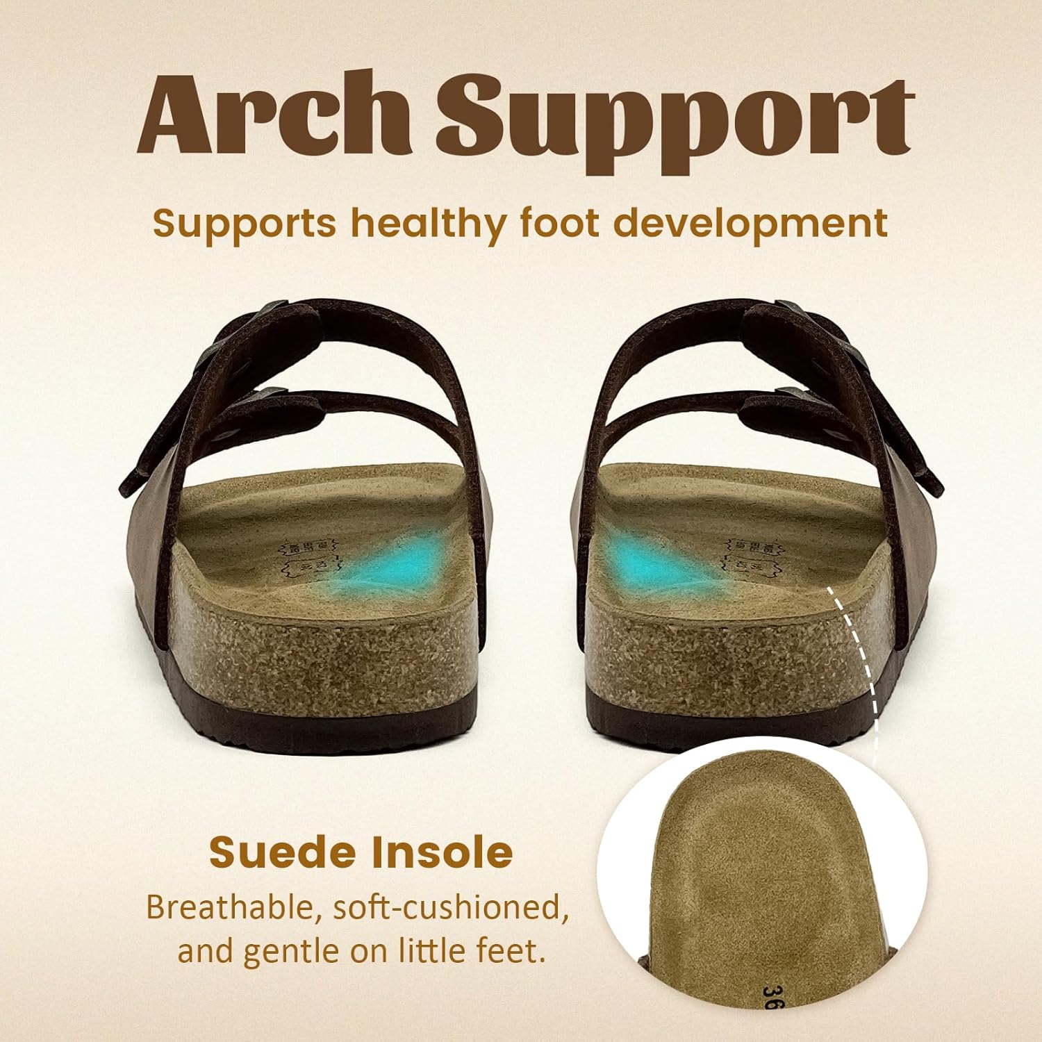 Cork Footbed Sandals for Boys Girls - Comfortable Double Buckle Slip - 2026 Beach Essentials Little Big Kids Sandals - Memory Foam Vacation Essentials Slides for Kids Footwear